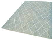 Handmade Geometric Rug - Blue Area Rug, Cotton Wool Carpet 5x8 Feet