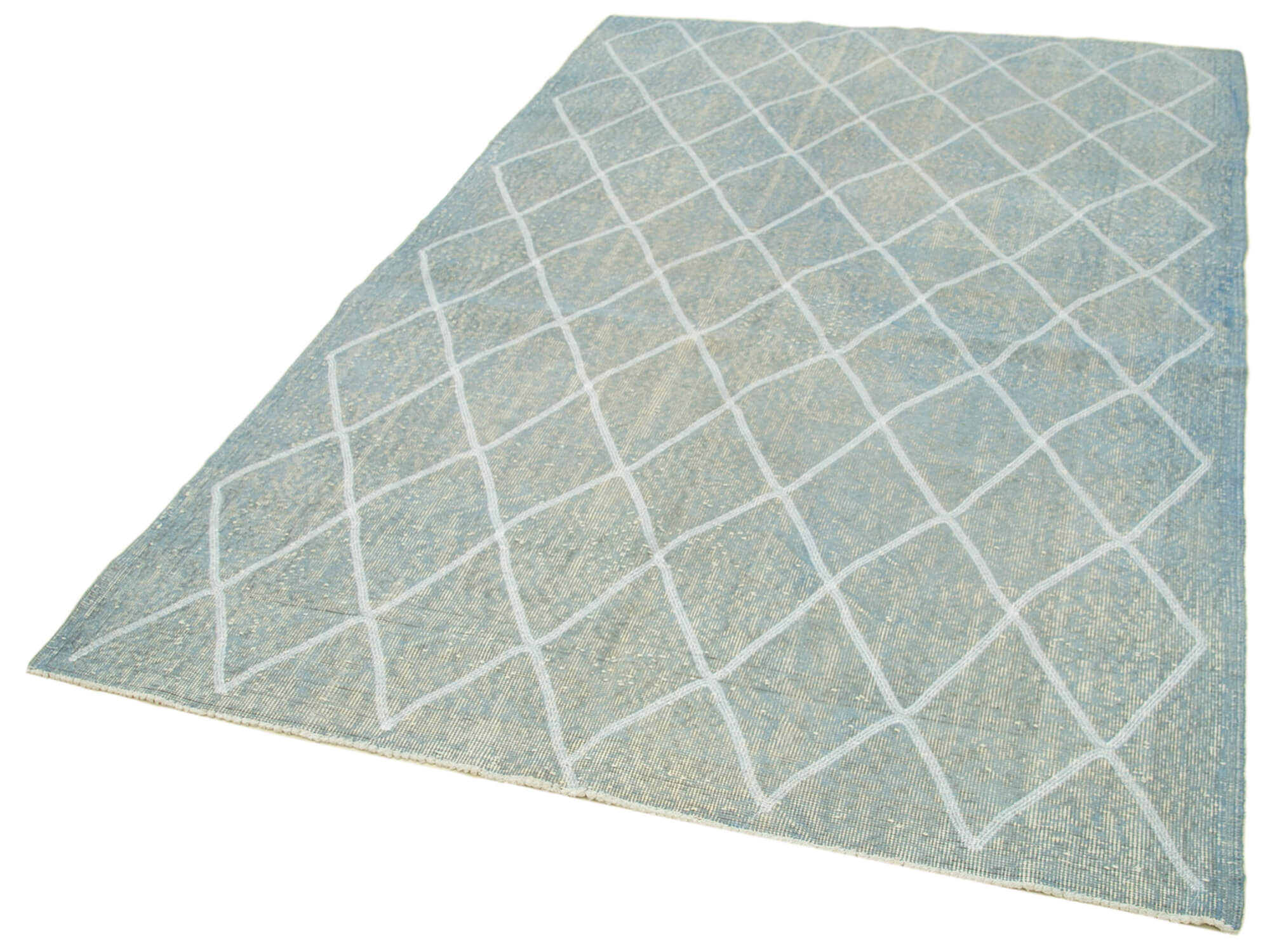 Handmade Geometric Rug - Blue Area Rug, Cotton Wool Carpet 5x8 Feet