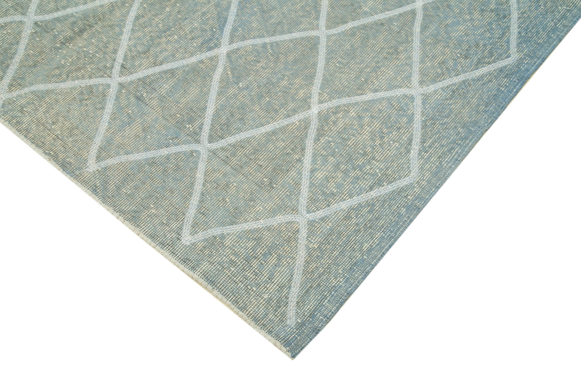 Handmade Geometric Rug - Blue Area Rug, Cotton Wool Carpet 5x8 Feet