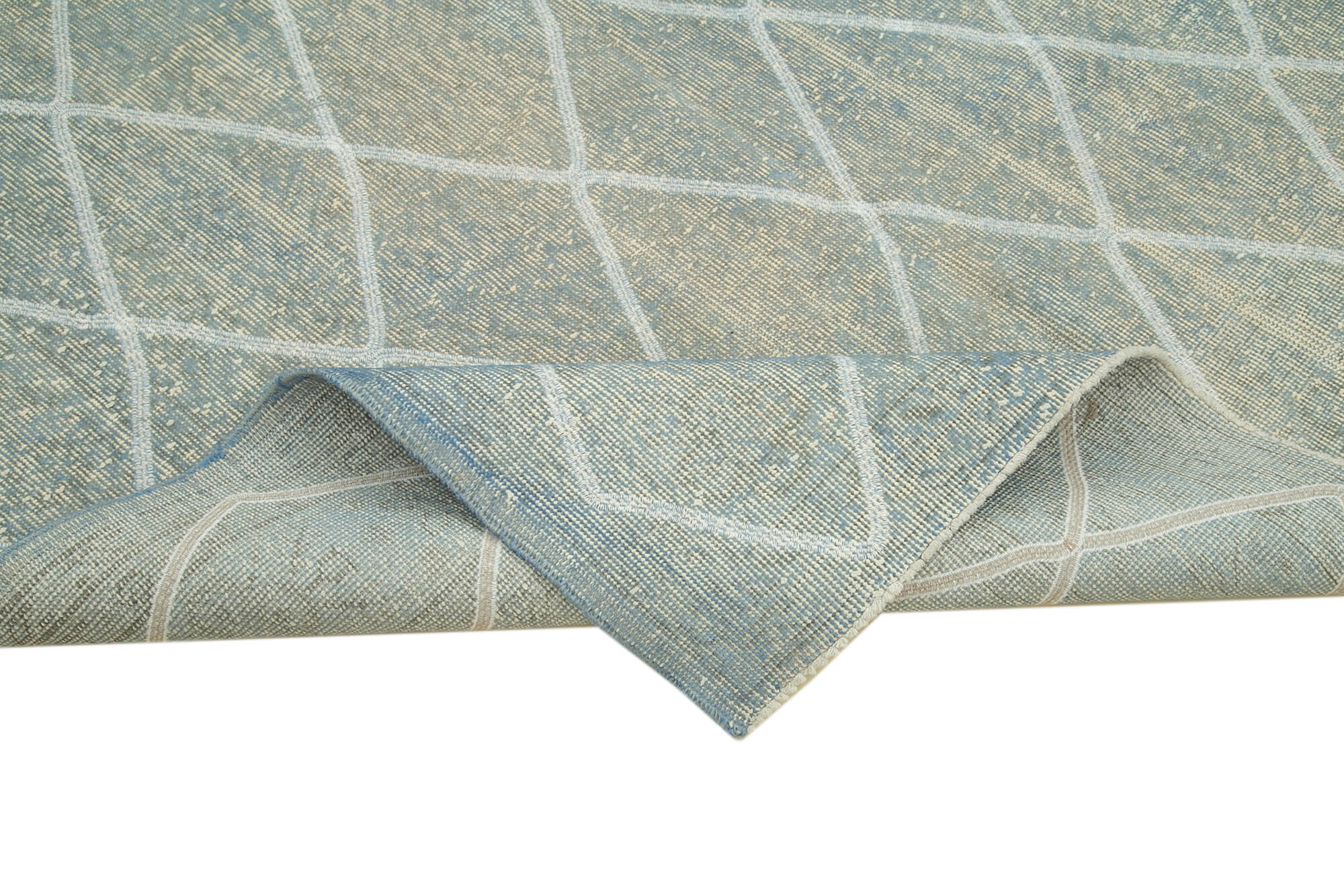 Handmade Geometric Rug - Blue Area Rug, Cotton Wool Carpet 5x8 Feet