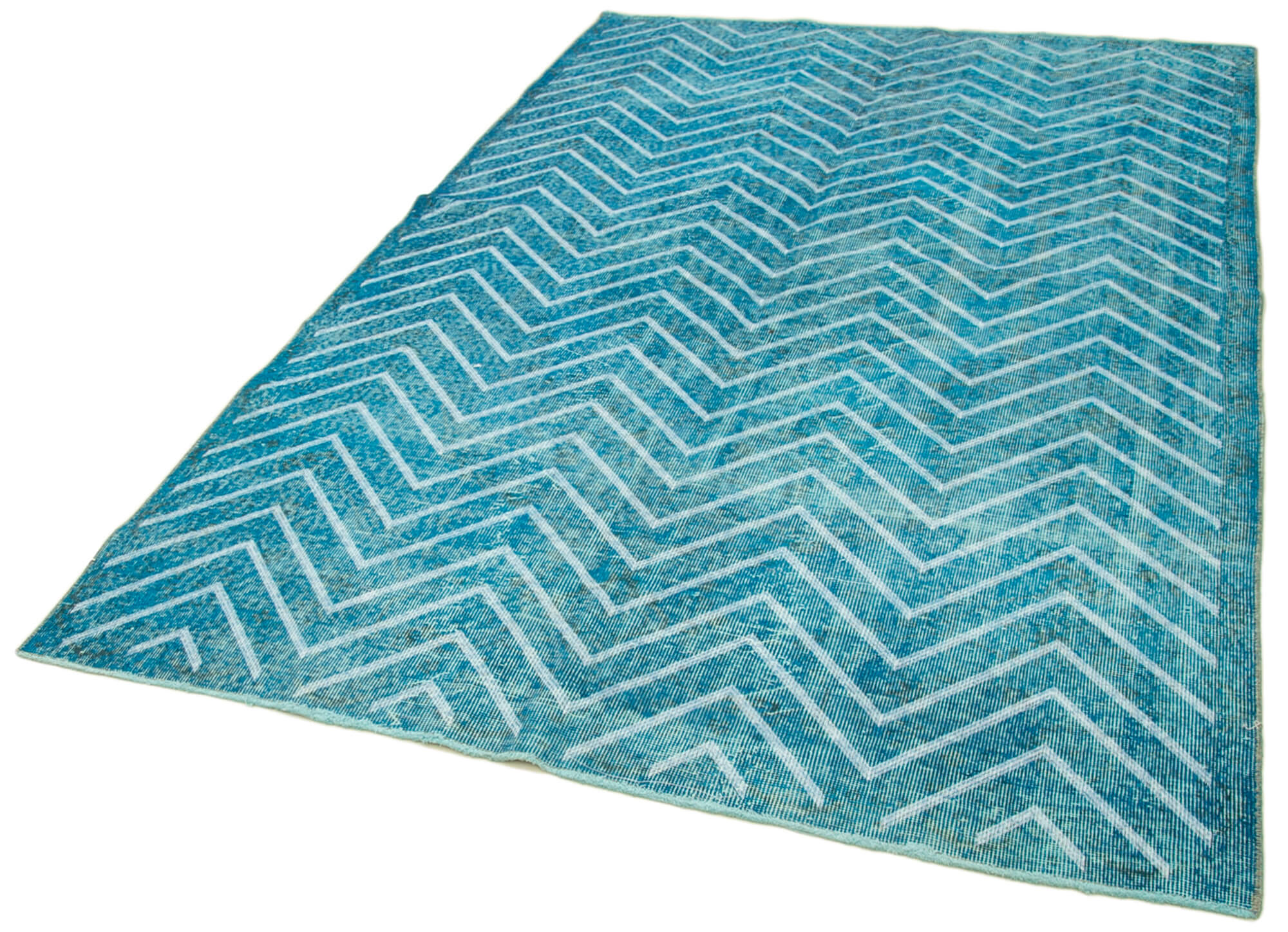 Handmade Geometric Rug - Turquoise Area Rug 5x9, Cotton Wool Carpet Durable Weave