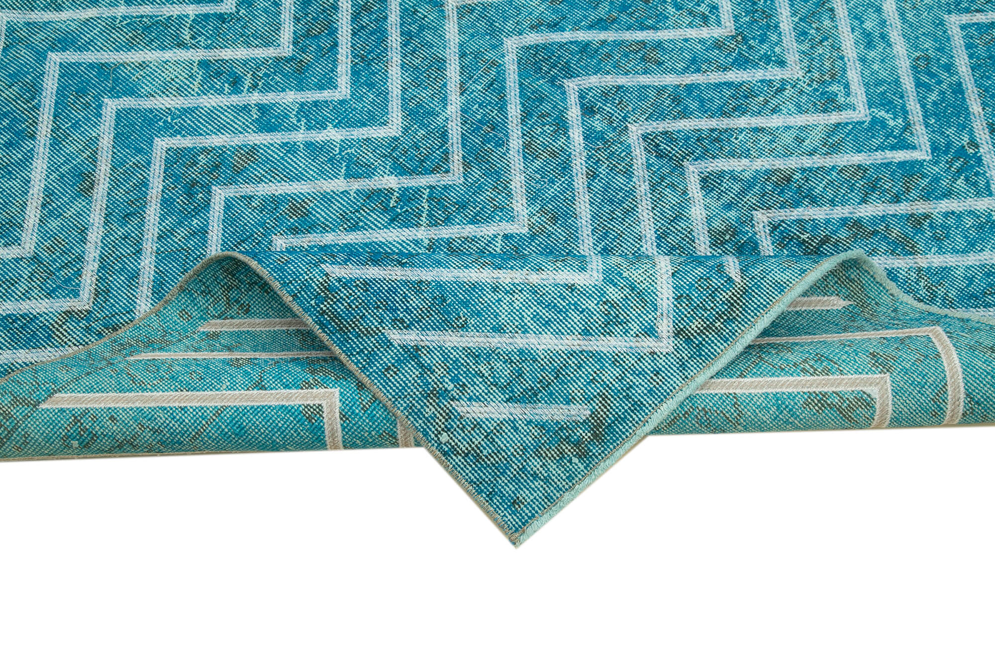 Handmade Geometric Rug - Turquoise Area Rug 5x9, Cotton Wool Carpet Durable Weave