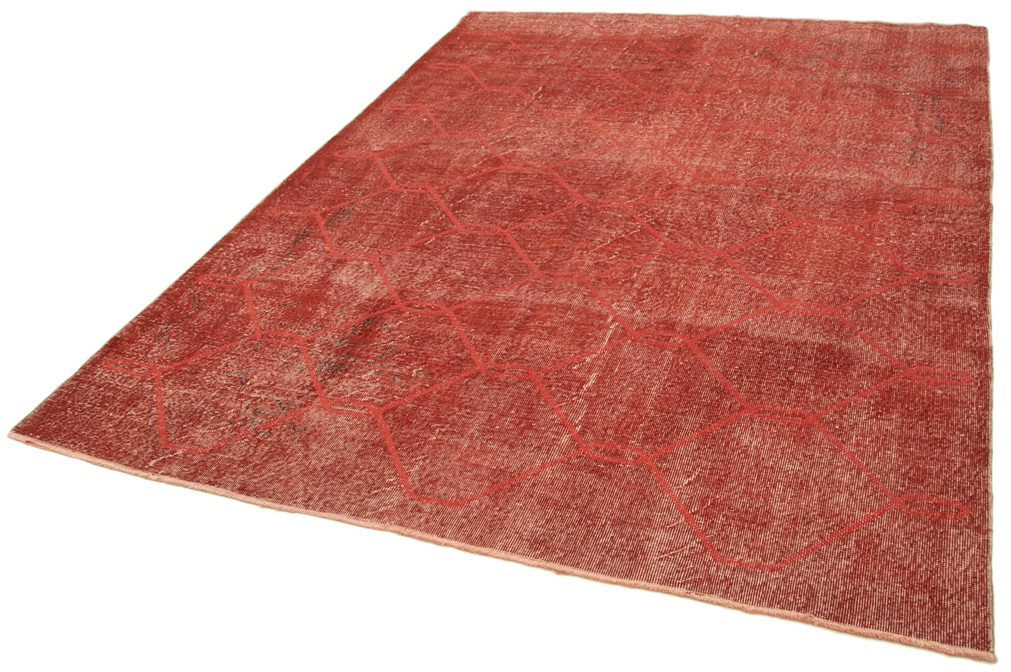 Handmade Area Rug - Red Geometric Cotton Wool Carpet 6'10'' x 9'11'' | Hand Woven Design