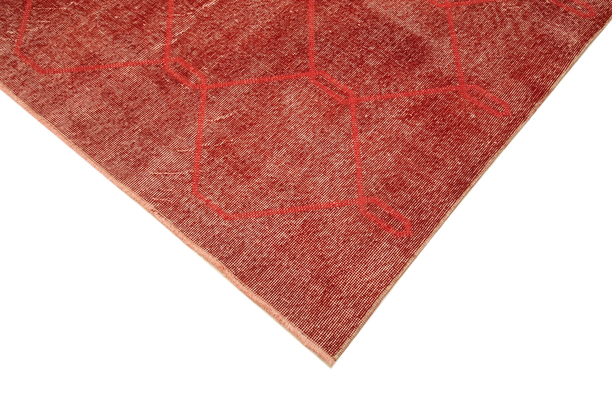 Handmade Area Rug - Red Geometric Cotton Wool Carpet 6'10'' x 9'11'' | Hand Woven Design