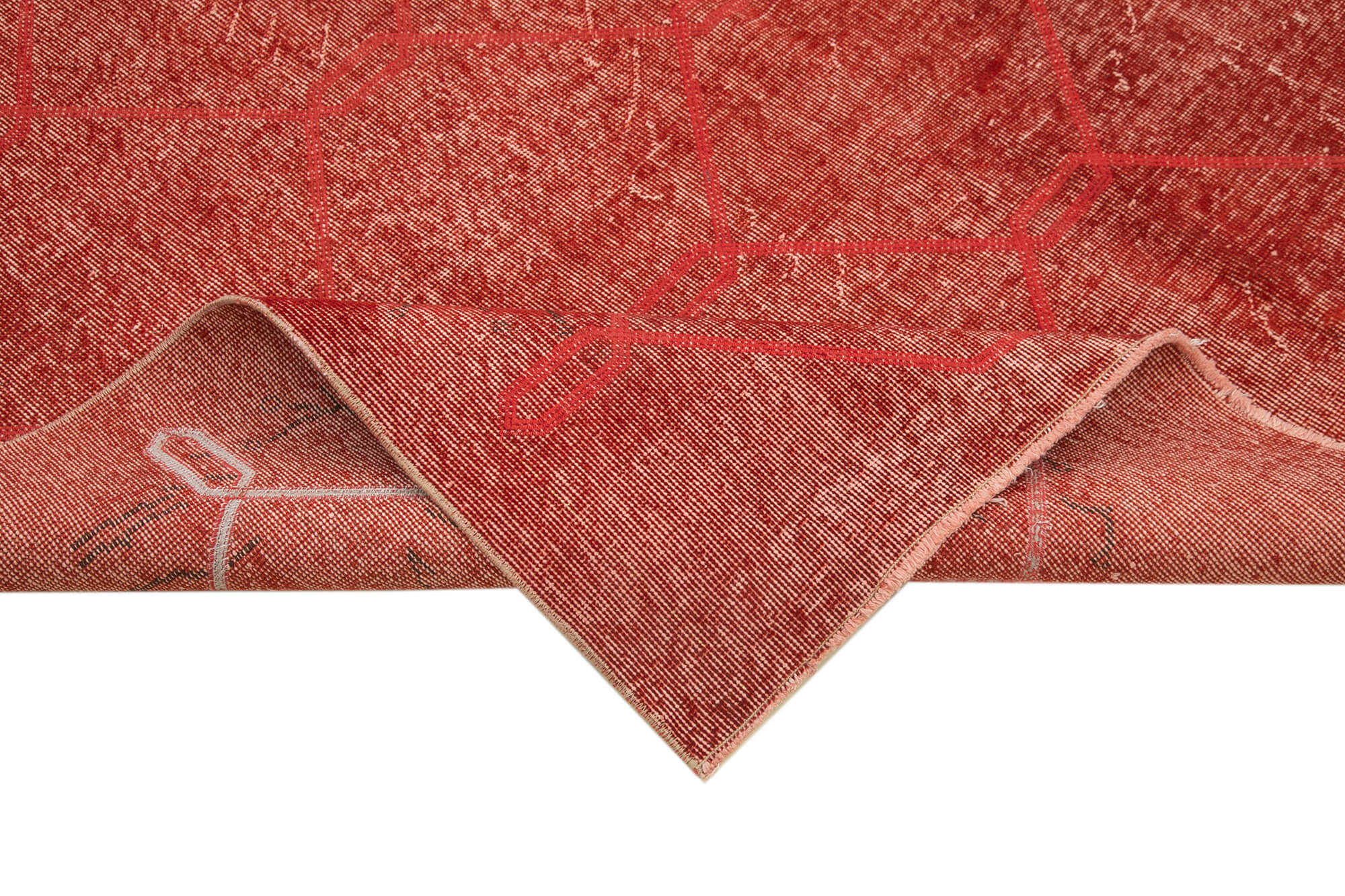 Handmade Area Rug - Red Geometric Cotton Wool Carpet 6'10'' x 9'11'' | Hand Woven Design