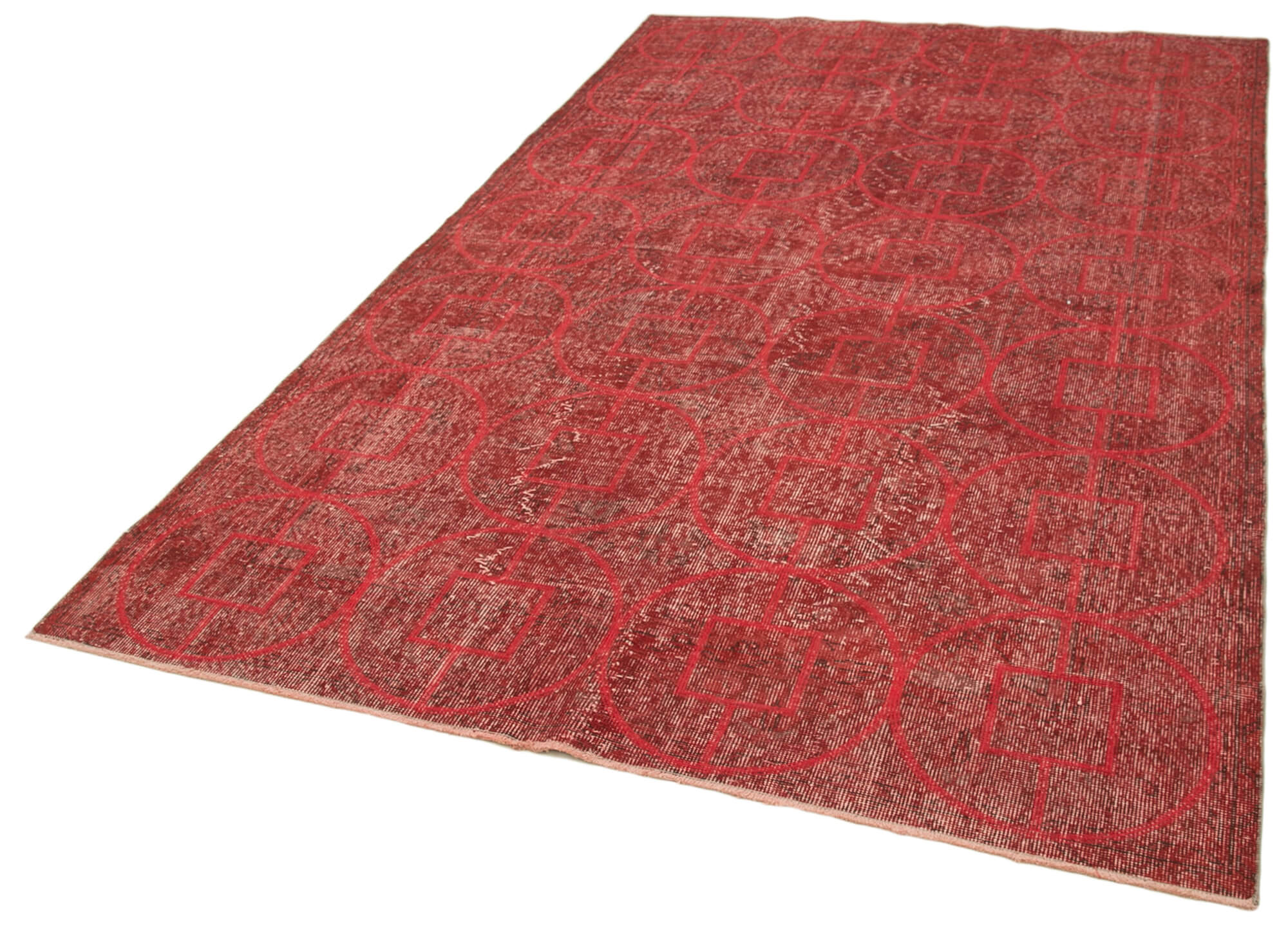 Handmade Geometric Rug – Red Area Rug Cotton Wool Carpet 5'7''x9'3''
