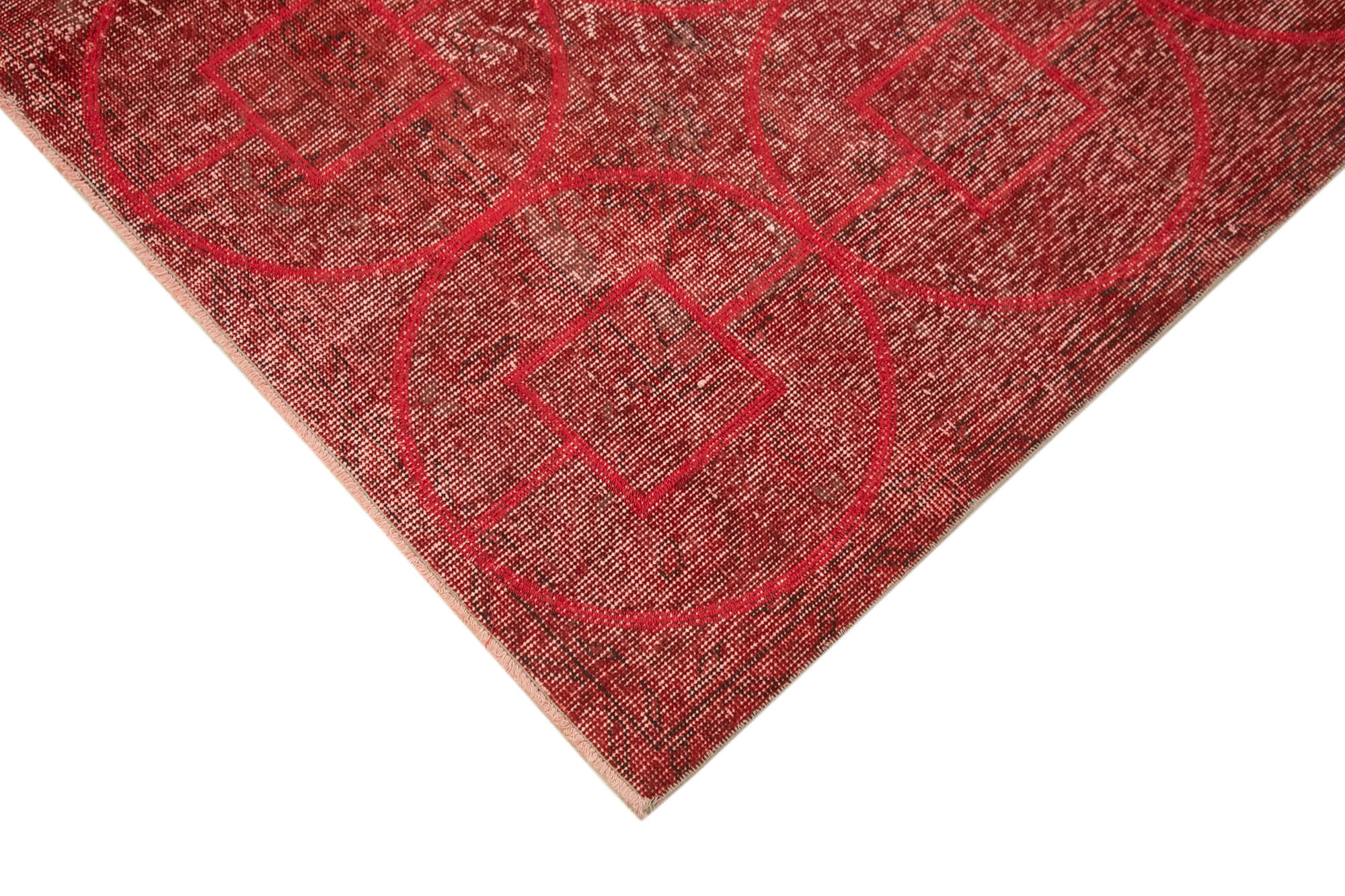 Handmade Geometric Rug – Red Area Rug Cotton Wool Carpet 5'7''x9'3''