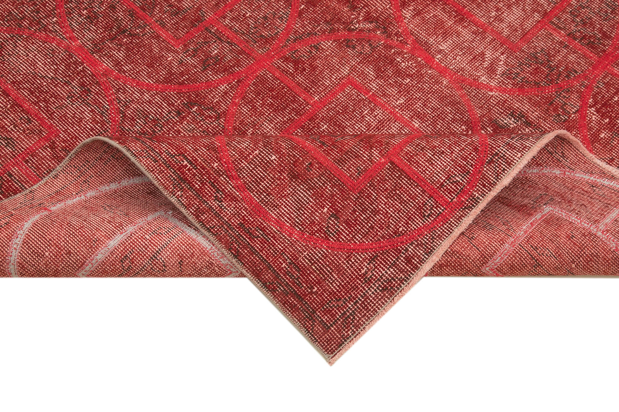 Handmade Geometric Rug – Red Area Rug Cotton Wool Carpet 5'7''x9'3''