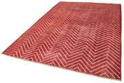 Handmade Geometric Rug – Red Geometric Carpet Cotton Wool Area Rug 6'9''x9'11''