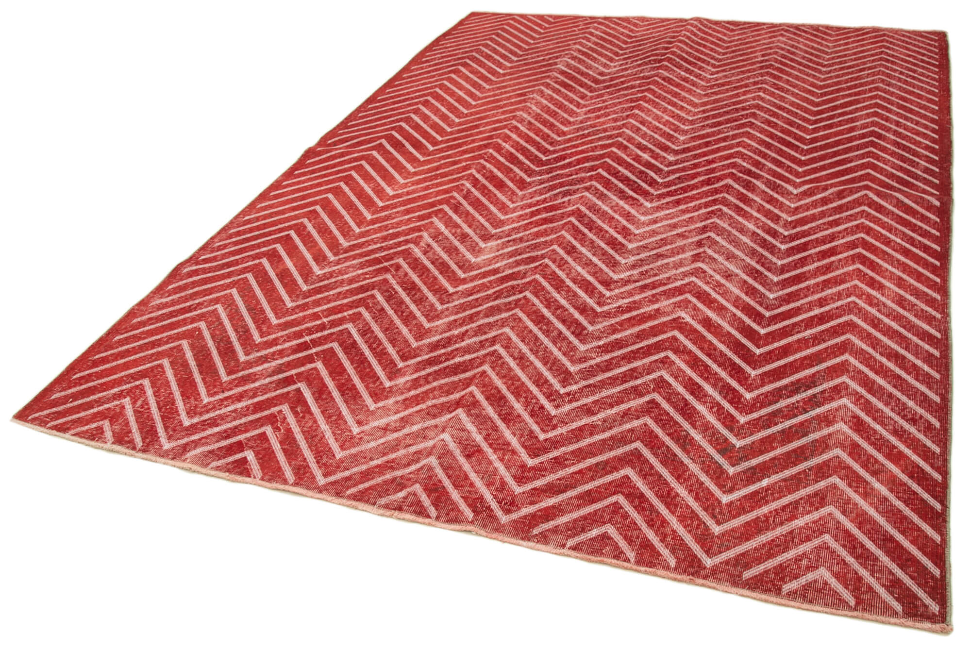 Handmade Geometric Rug – Red Geometric Carpet Cotton Wool Area Rug 6'9''x9'11''