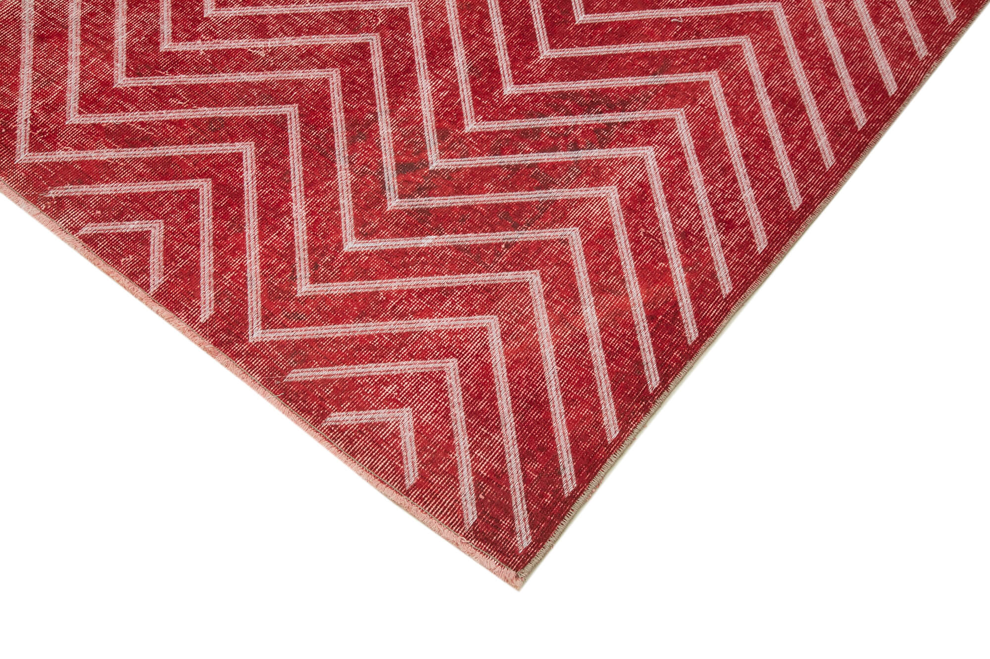Handmade Geometric Rug – Red Geometric Carpet Cotton Wool Area Rug 6'9''x9'11''