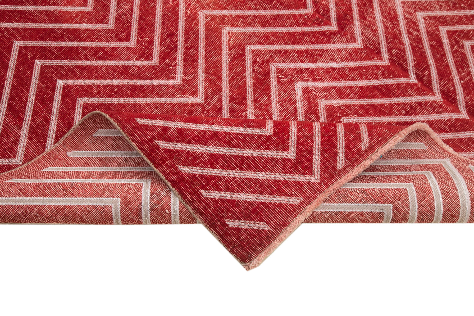 Handmade Geometric Rug – Red Geometric Carpet Cotton Wool Area Rug 6'9''x9'11''