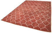 Handmade Wool Area Rug - Red Geometric Carpet | Durable Cotton Wool Rug 7'5" x 10'2"