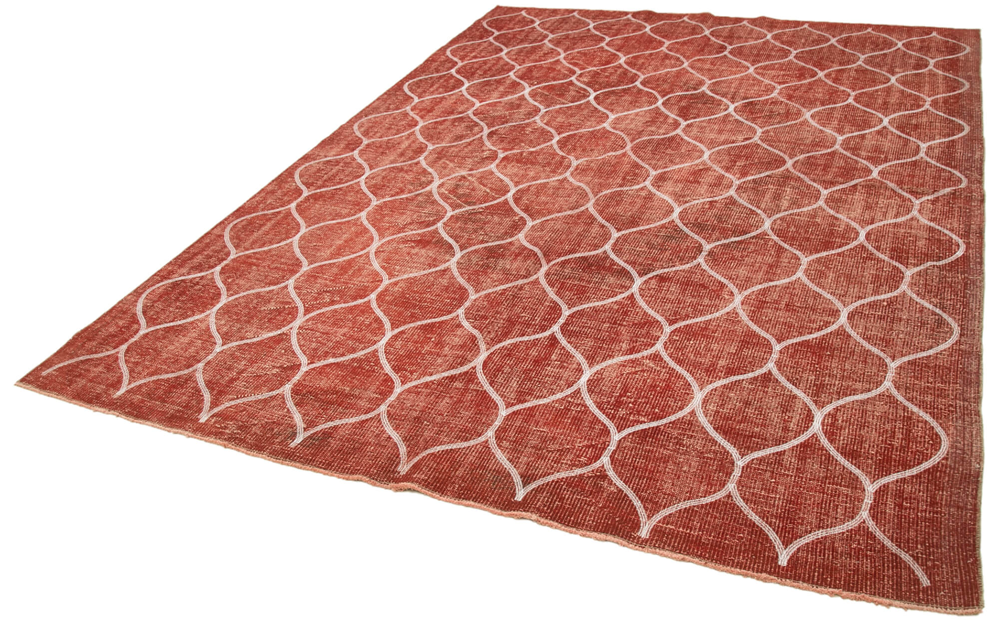 Handmade Wool Area Rug - Red Geometric Carpet | Durable Cotton Wool Rug 7'5" x 10'2"