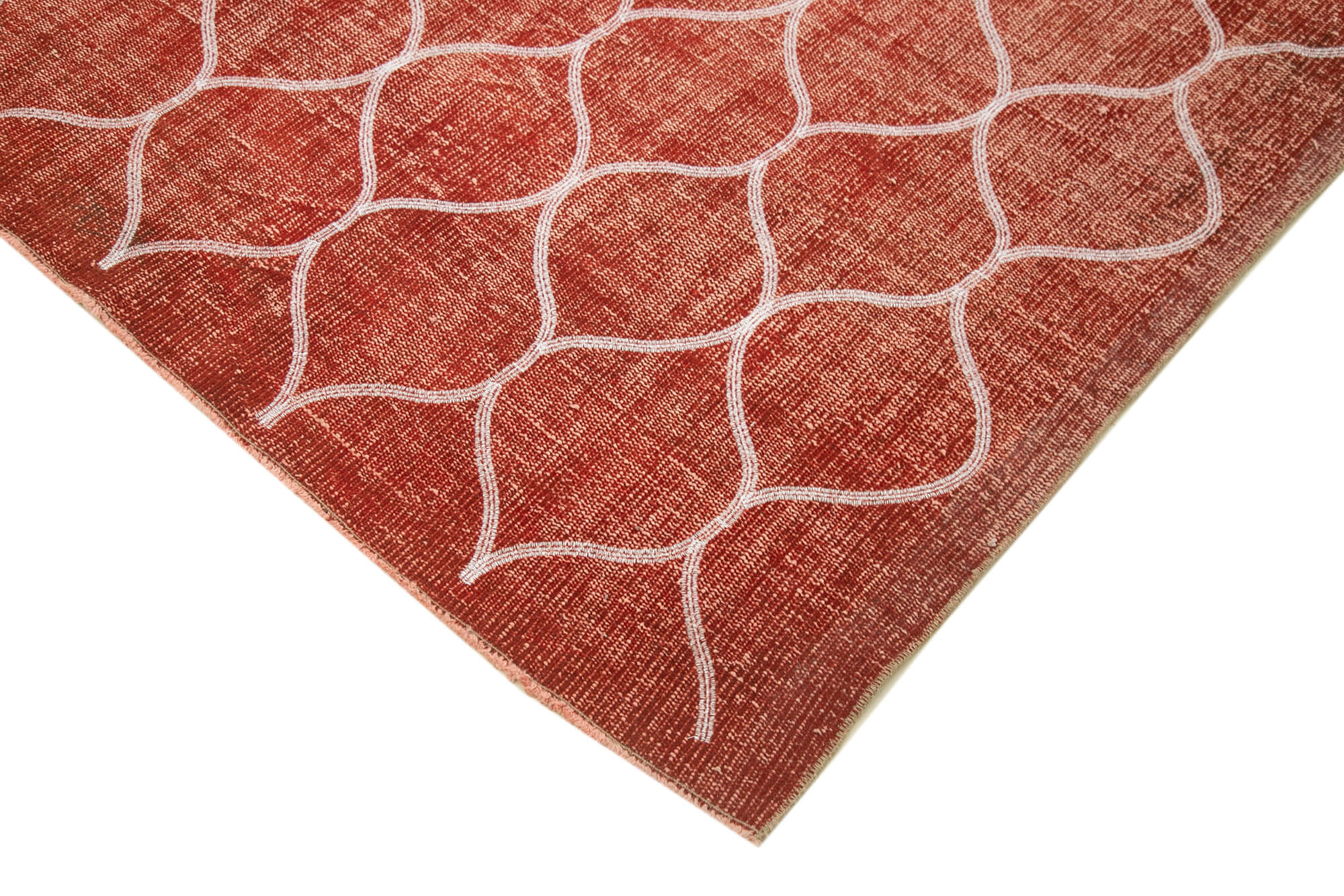 Handmade Wool Area Rug - Red Geometric Carpet | Durable Cotton Wool Rug 7'5" x 10'2"