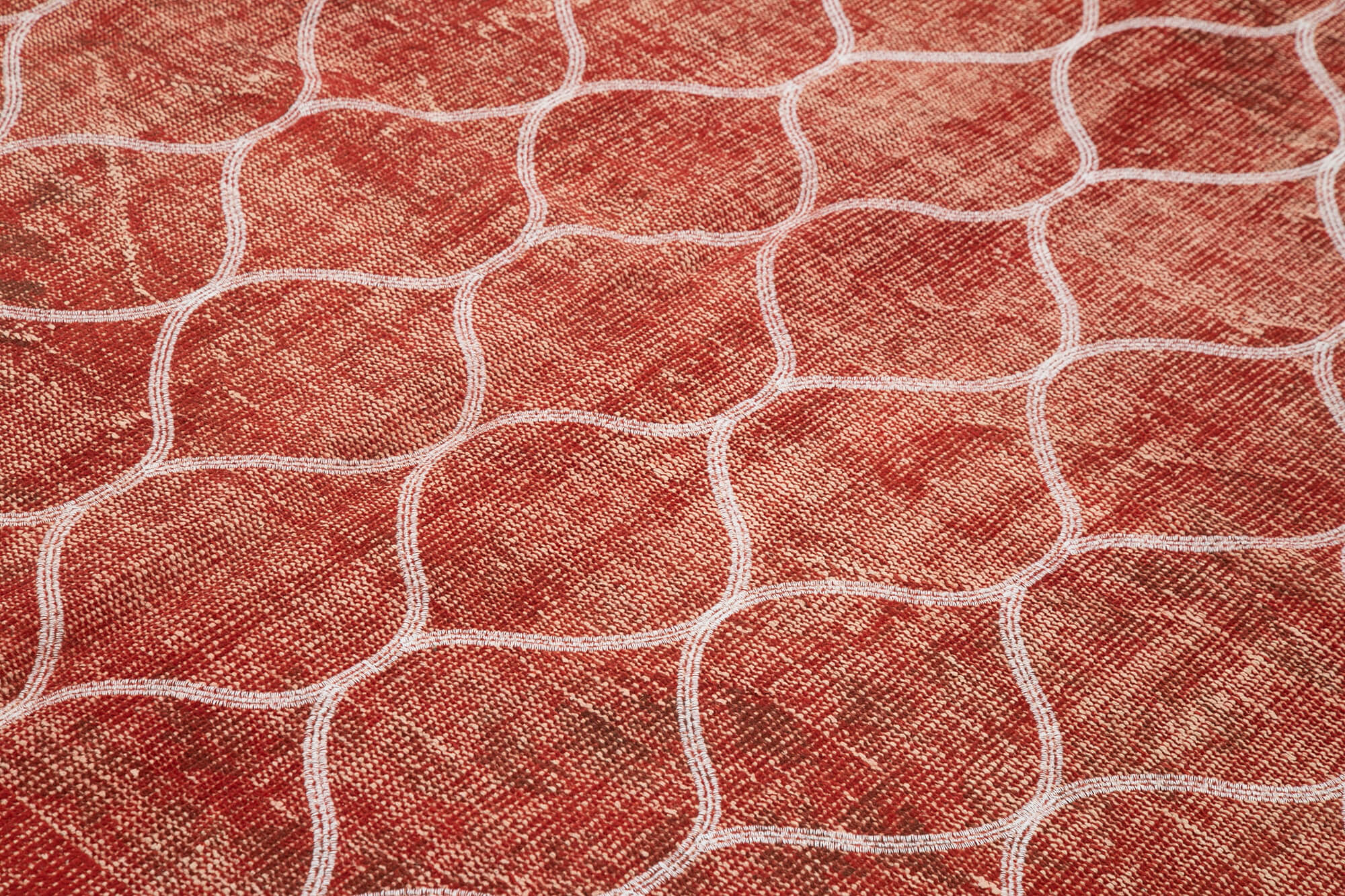Handmade Wool Area Rug - Red Geometric Carpet | Durable Cotton Wool Rug 7'5" x 10'2"