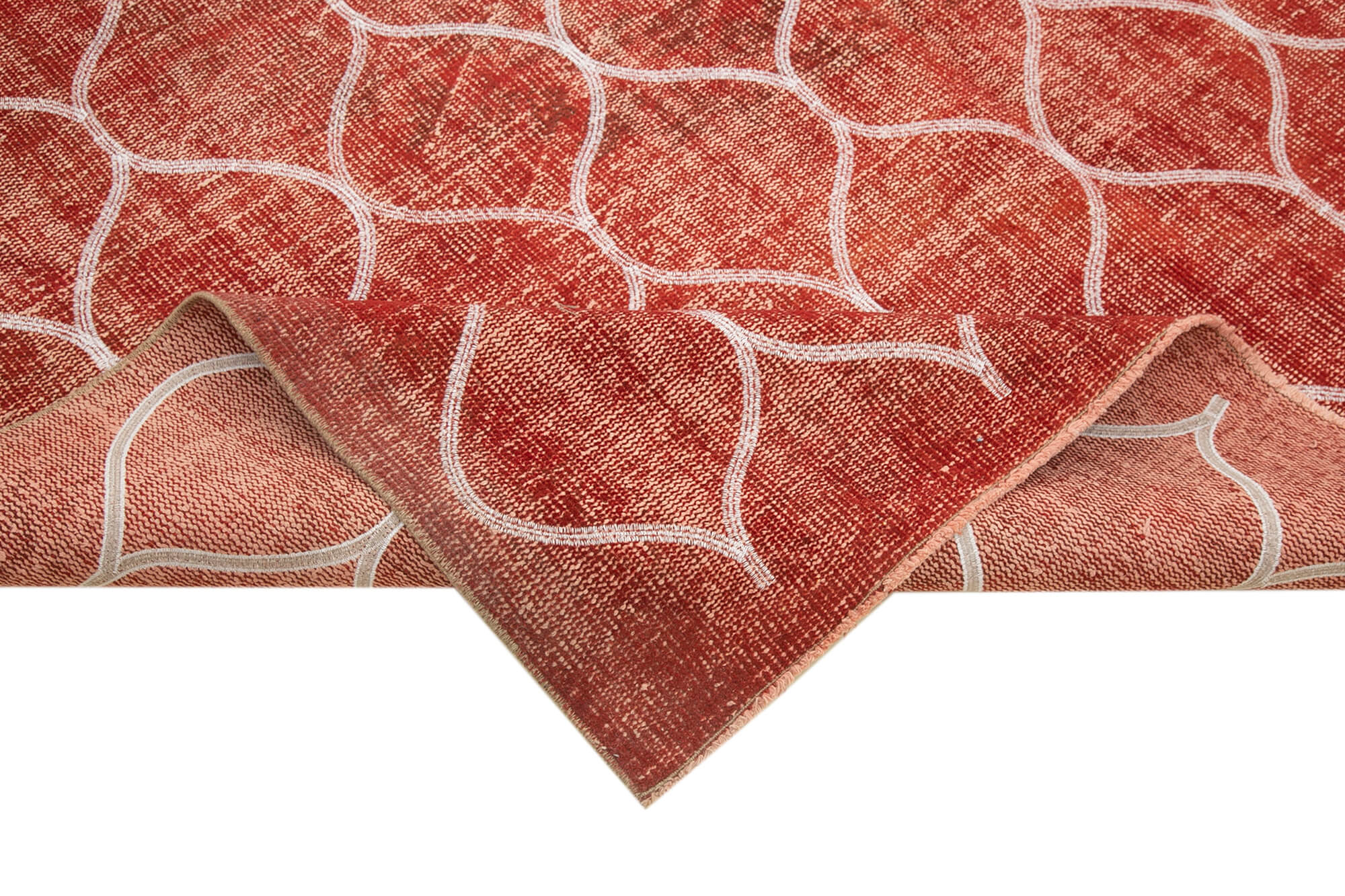 Handmade Wool Area Rug - Red Geometric Carpet | Durable Cotton Wool Rug 7'5" x 10'2"