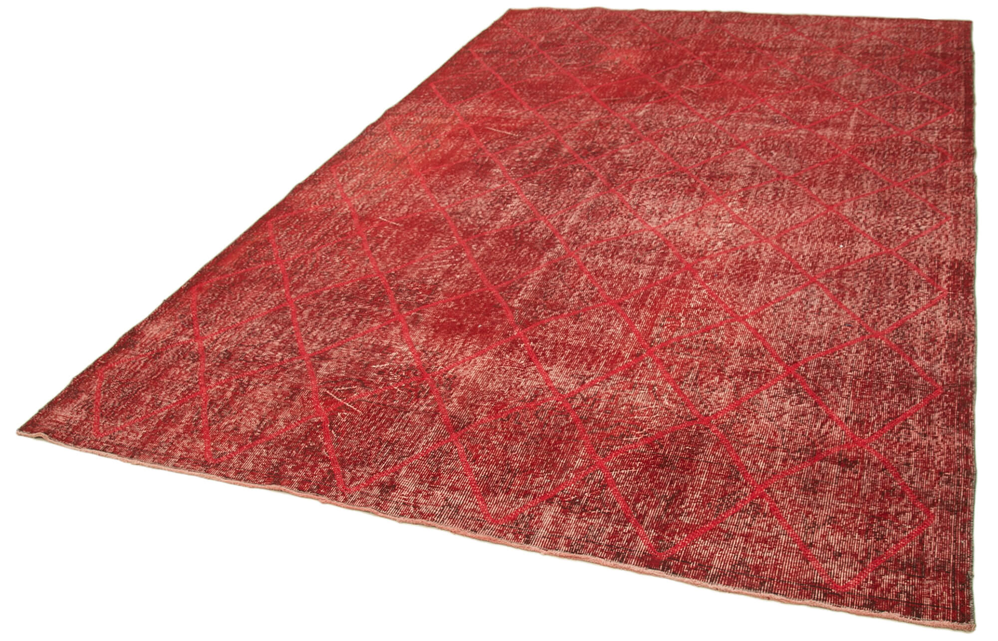 Handmade Wool Area Rug - Red Geometric Cotton Wool Rug | Vintage Turkish Carpet 6'10" x 10'9"