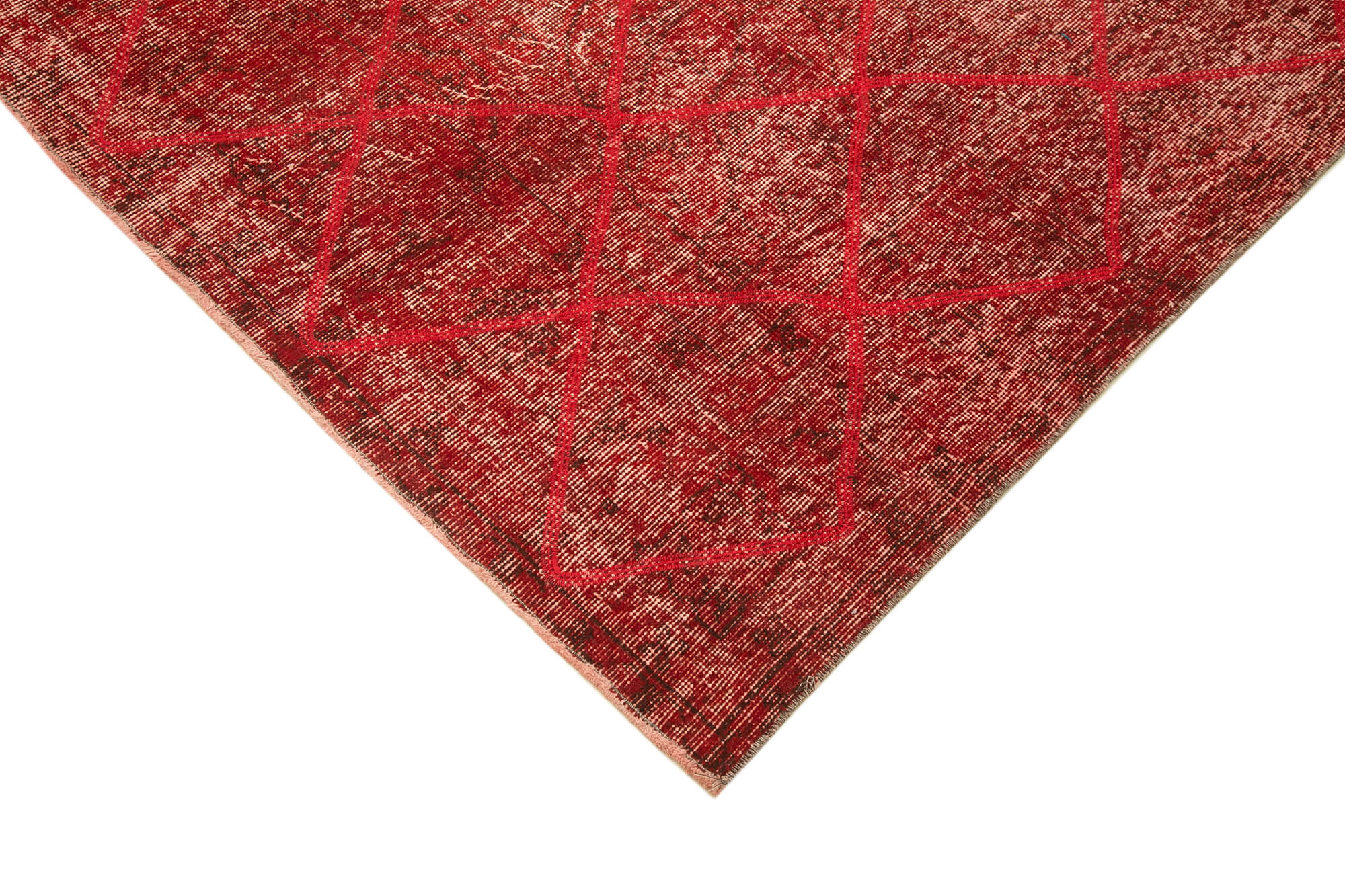 Handmade Wool Area Rug - Red Geometric Cotton Wool Rug | Vintage Turkish Carpet 6'10" x 10'9"