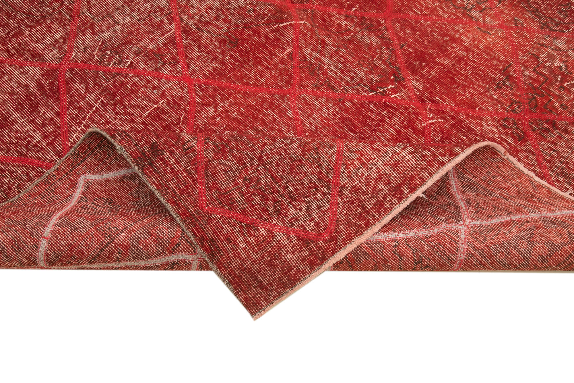 Handmade Wool Area Rug - Red Geometric Cotton Wool Rug | Vintage Turkish Carpet 6'10" x 10'9"