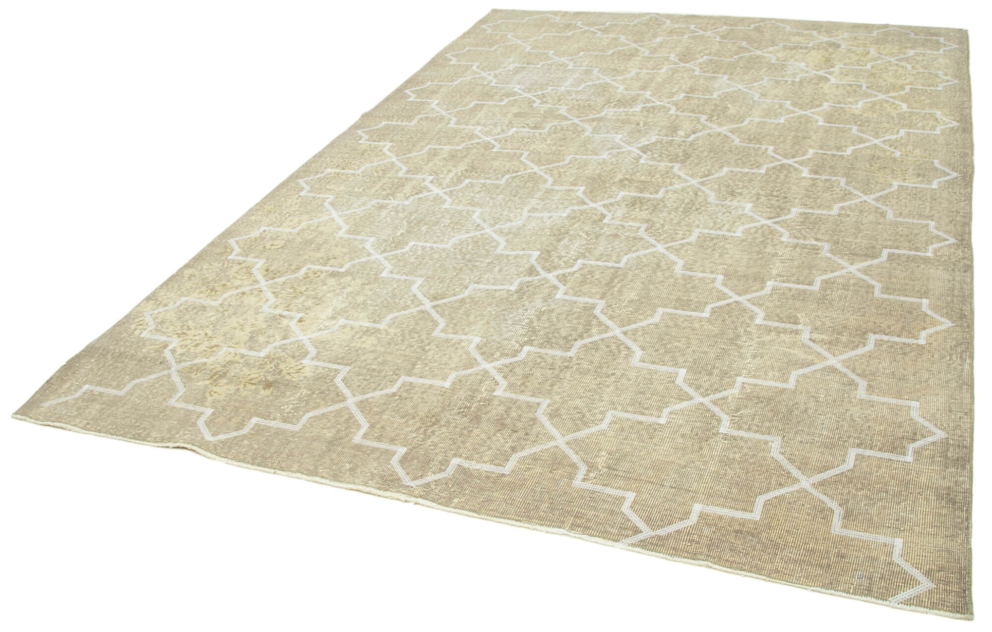 Handmade Geometric Rug – Grey Cotton Wool Carpet, Turkish Hand Knotted 6'11''x10'2''