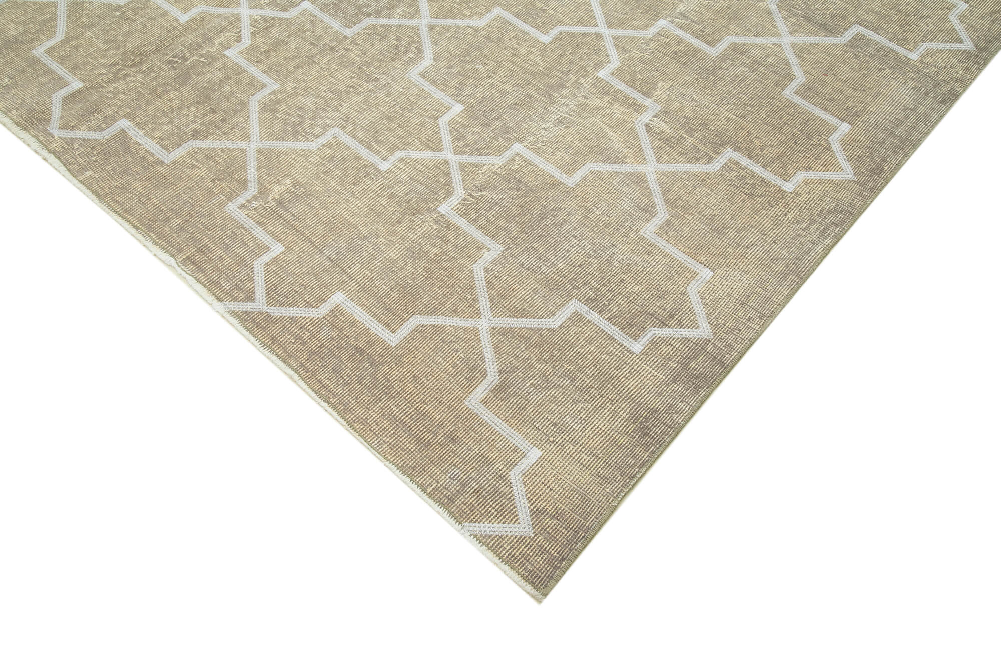 Handmade Geometric Rug – Grey Cotton Wool Carpet, Turkish Hand Knotted 6'11''x10'2''