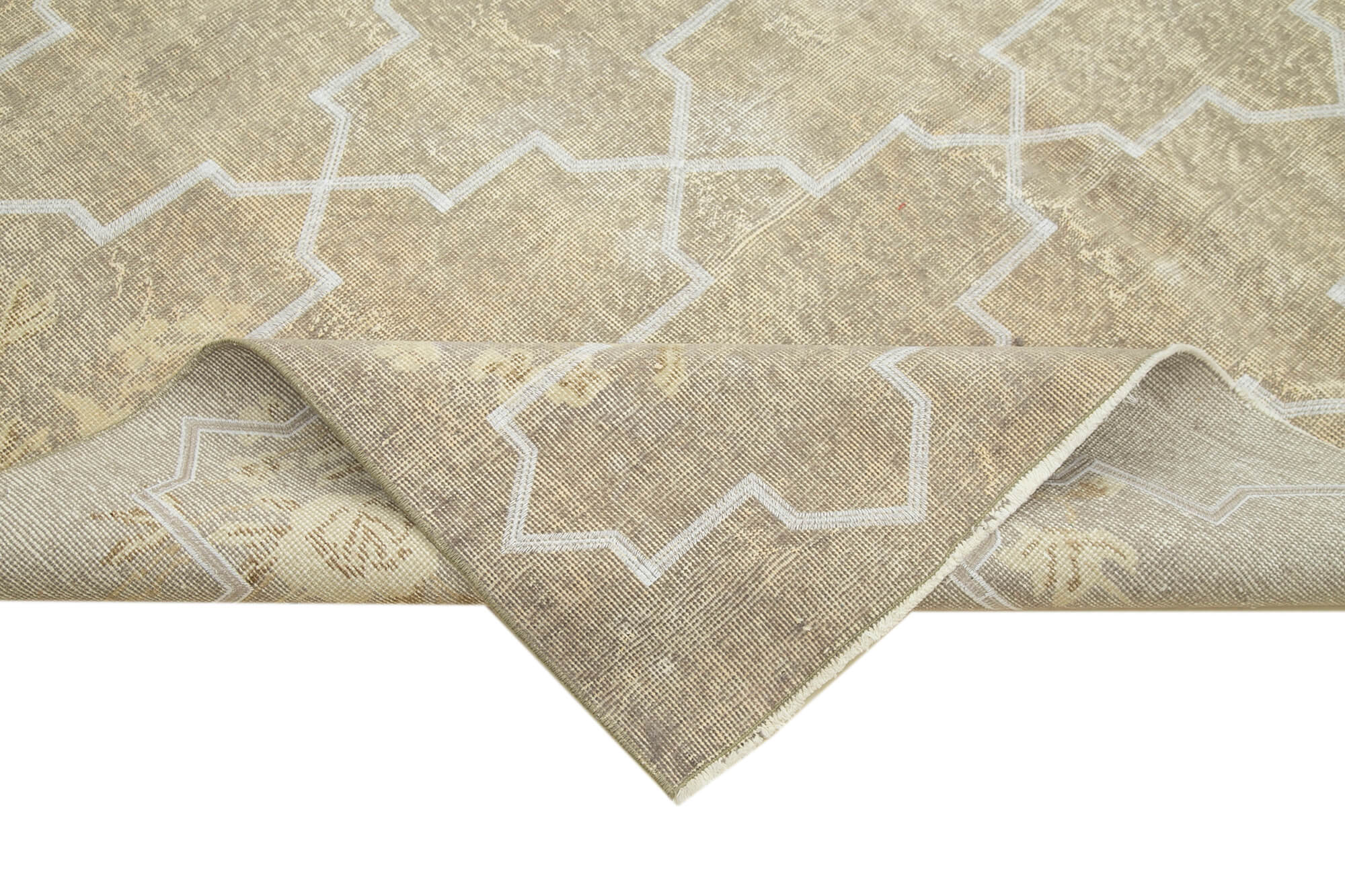 Handmade Geometric Rug – Grey Cotton Wool Carpet, Turkish Hand Knotted 6'11''x10'2''