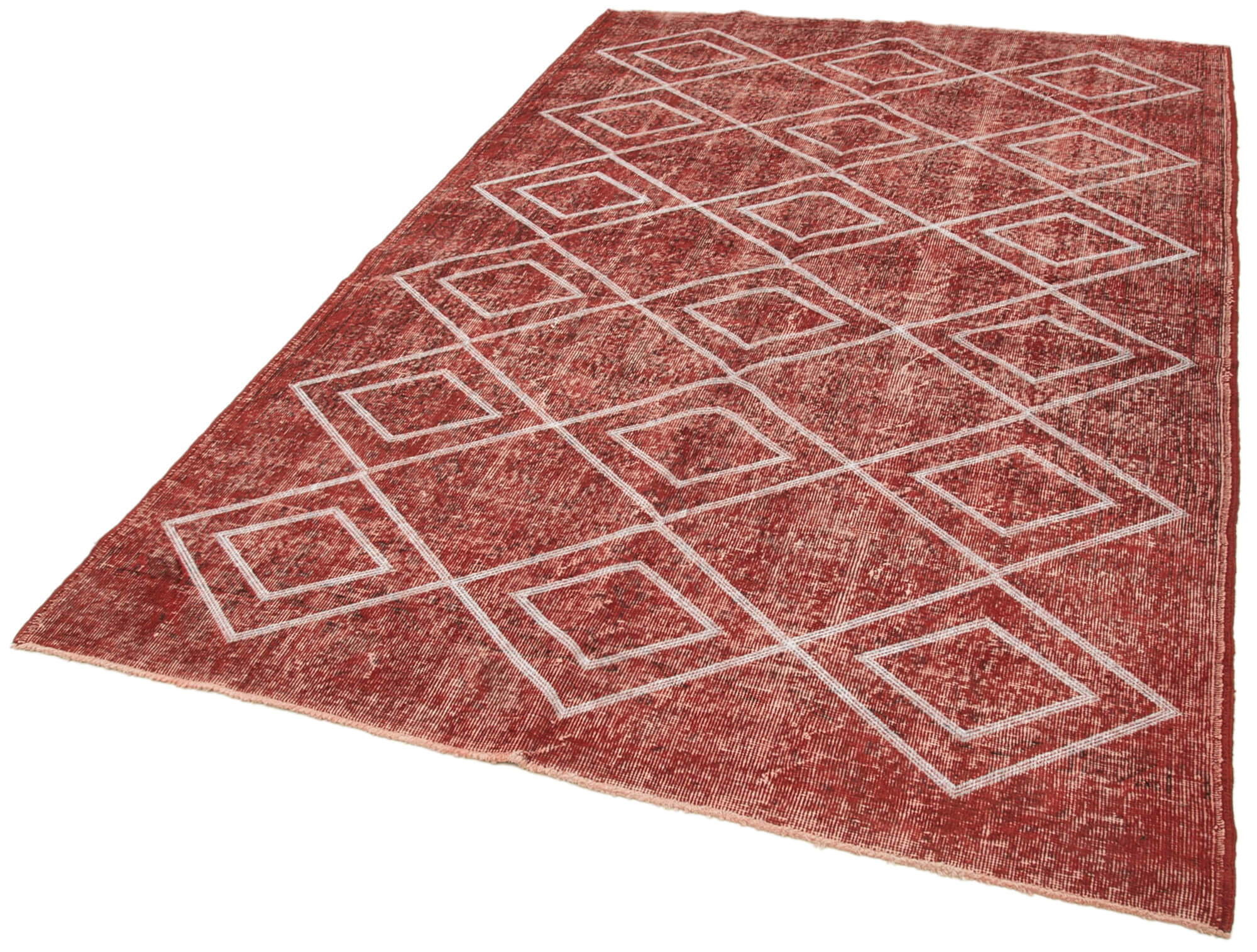 Handmade Geometric Rug - Red Geometric Area Rug | Cotton Wool Carpet 5'5''x8'9''