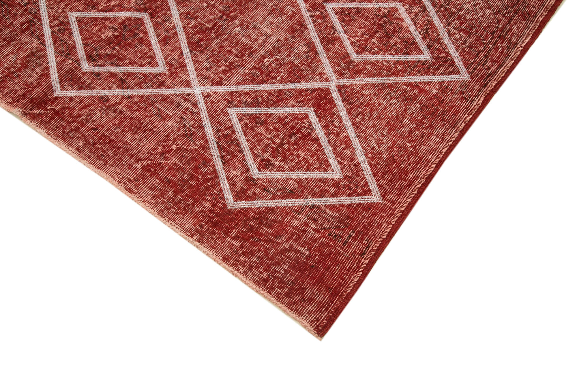 Handmade Geometric Rug - Red Geometric Area Rug | Cotton Wool Carpet 5'5''x8'9''