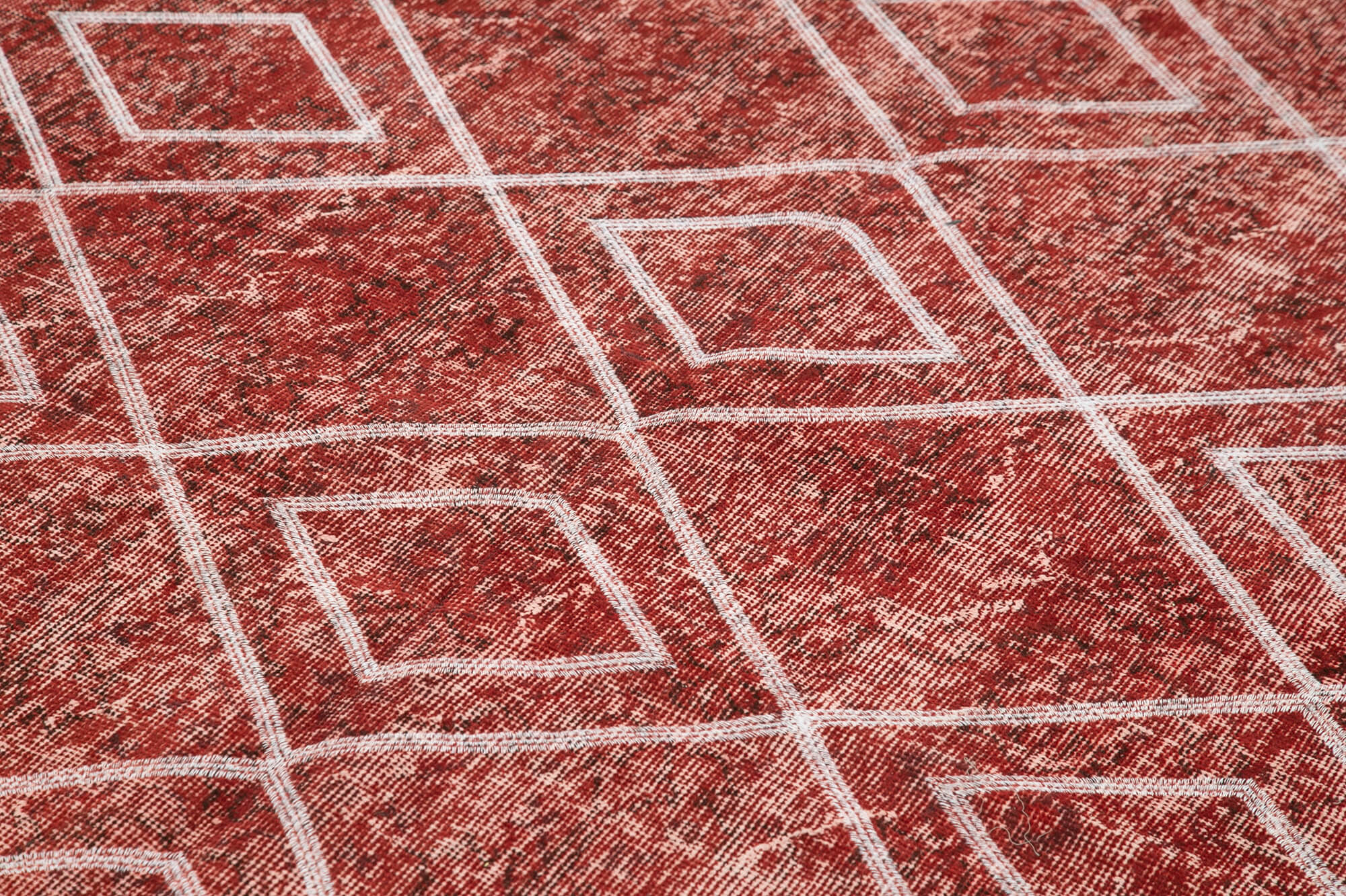 Handmade Geometric Rug - Red Geometric Area Rug | Cotton Wool Carpet 5'5''x8'9''