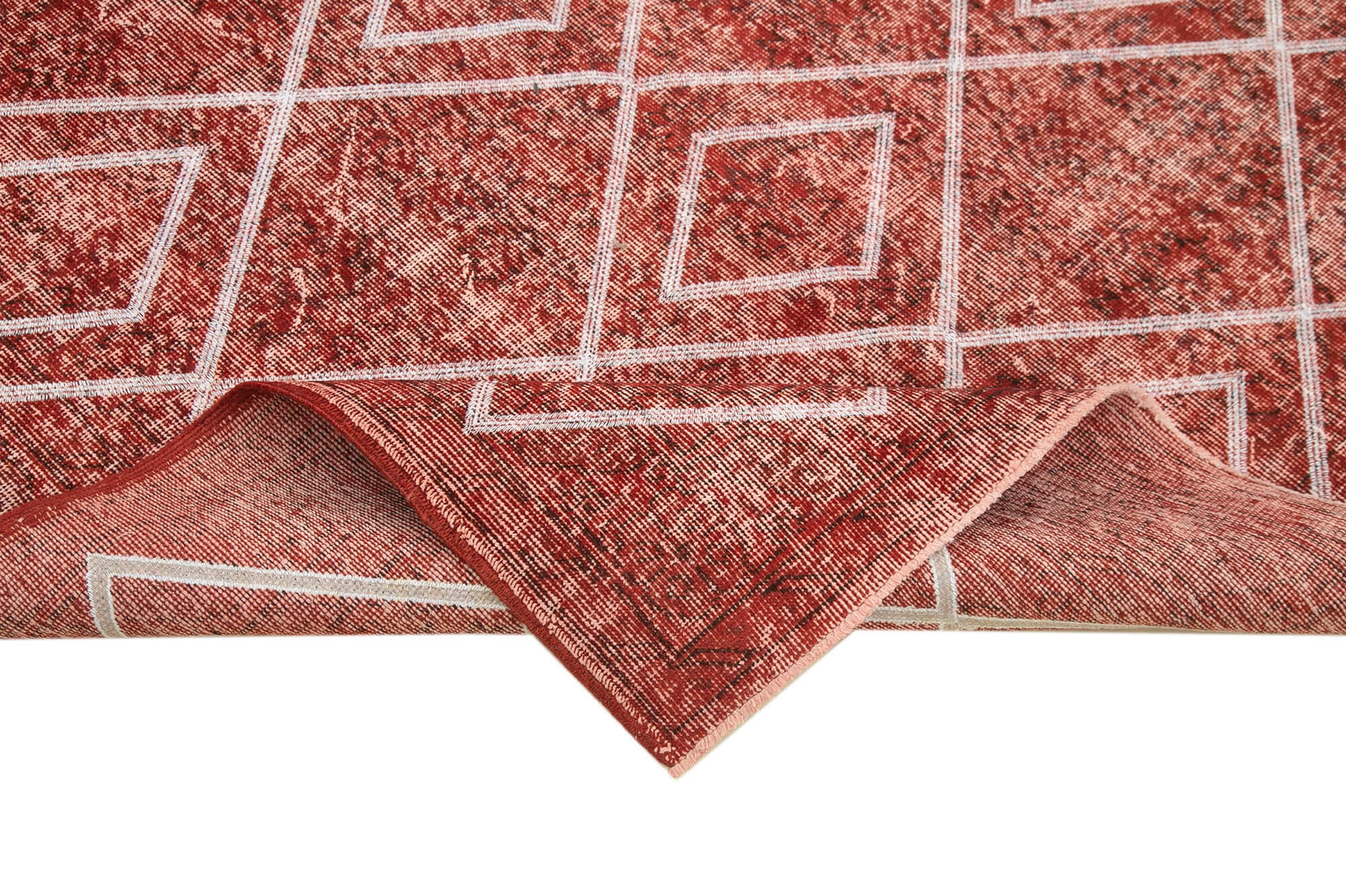 Handmade Geometric Rug - Red Geometric Area Rug | Cotton Wool Carpet 5'5''x8'9''