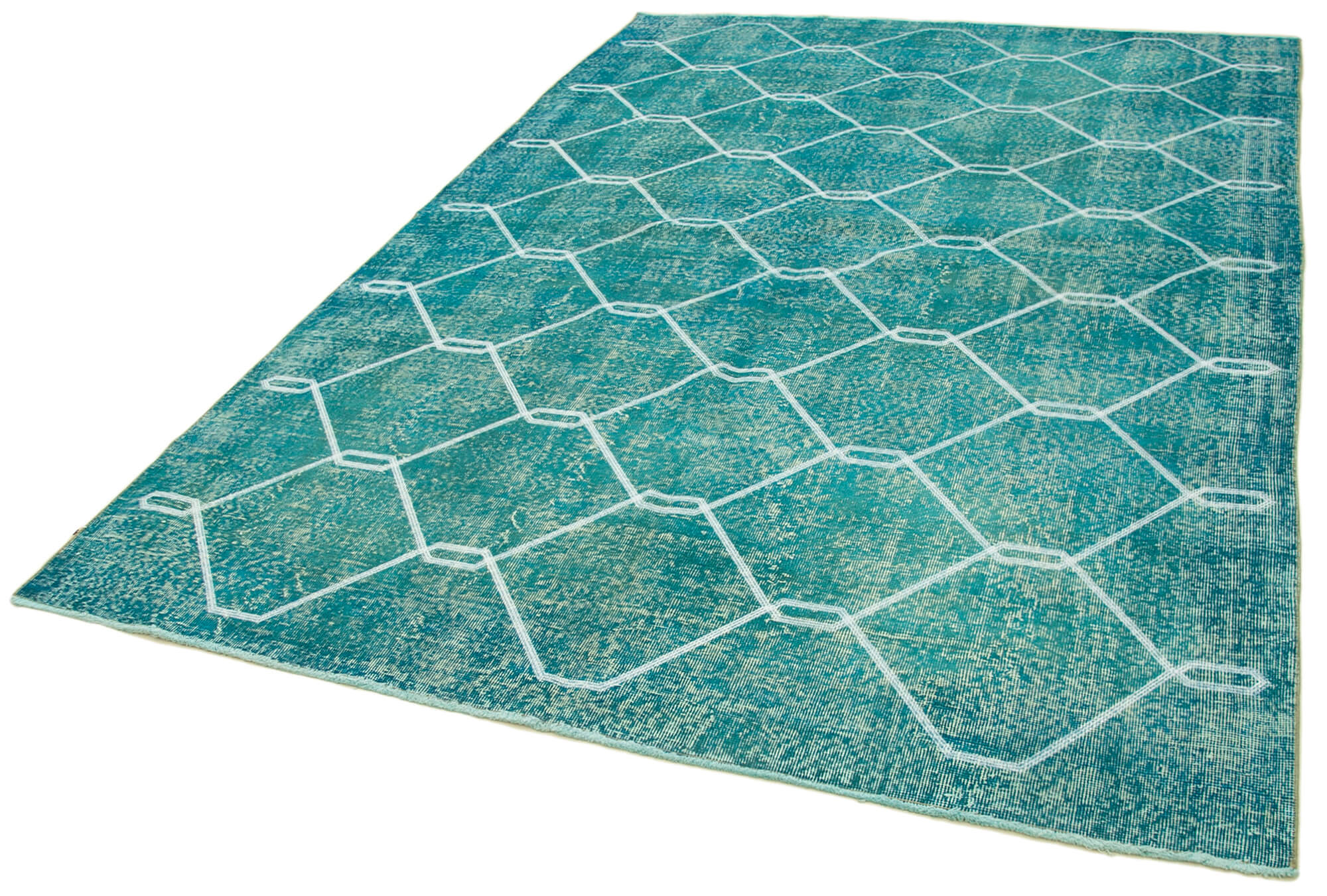 Handmade Geometric Rug | Vintage Turkish Carpet, Wool Cotton Area Rug – Soft Natural Fiber, 6'7"x9'9"