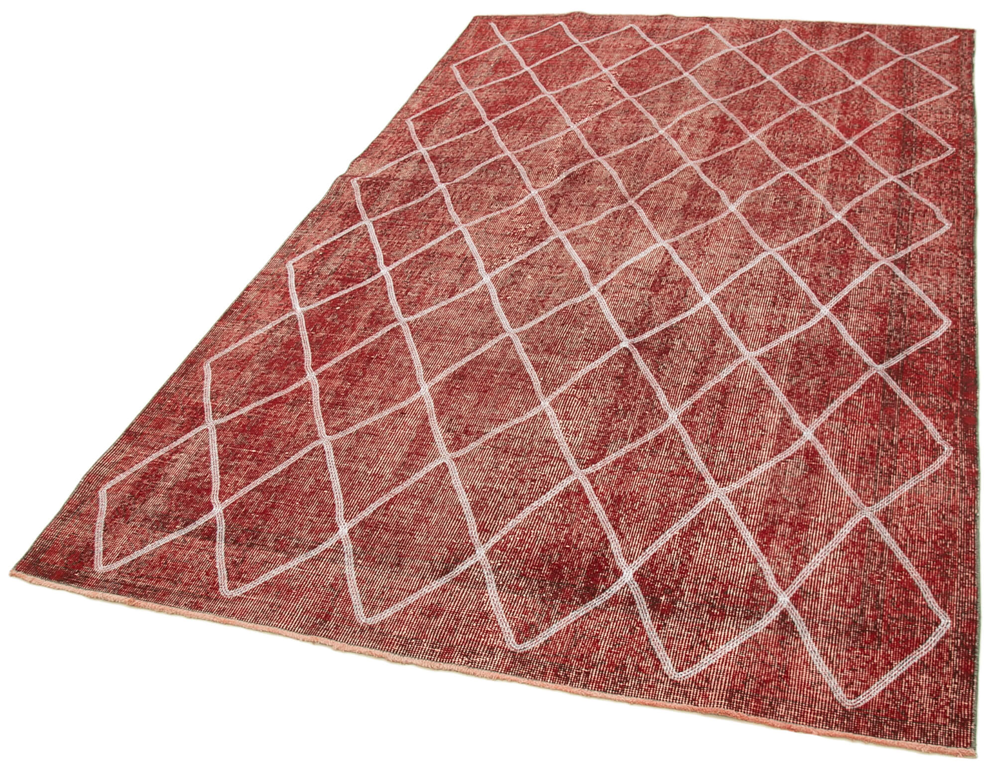 Handmade Geometric Rug – Red Geometric Carpet Cotton Wool Blend Area Rug 5'3''x8'11''