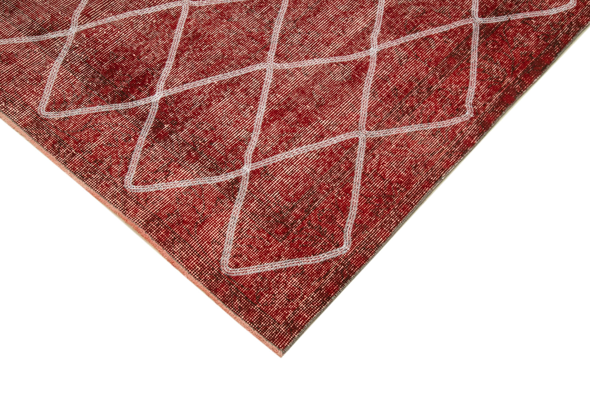 Handmade Geometric Rug – Red Geometric Carpet Cotton Wool Blend Area Rug 5'3''x8'11''