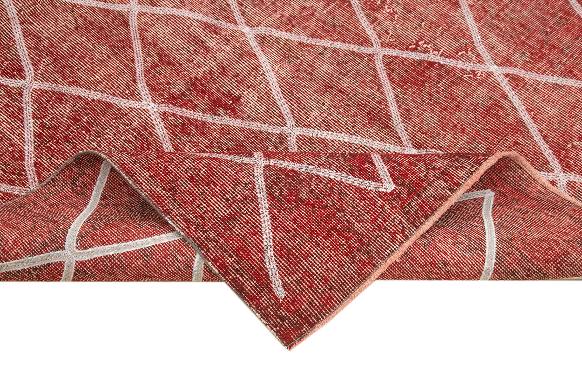 Handmade Geometric Rug – Red Geometric Carpet Cotton Wool Blend Area Rug 5'3''x8'11''