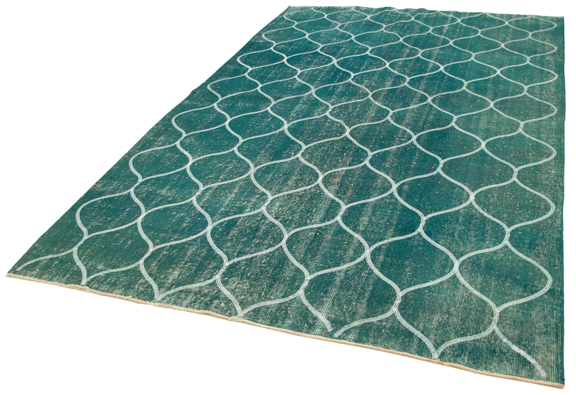 Handmade Geometric Rug – Turquoise Area Rug Cotton Wool Carpet 6'5"x9'11"