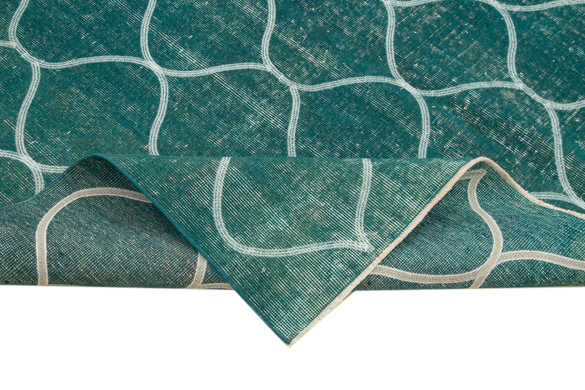 Handmade Geometric Rug – Turquoise Area Rug Cotton Wool Carpet 6'5"x9'11"