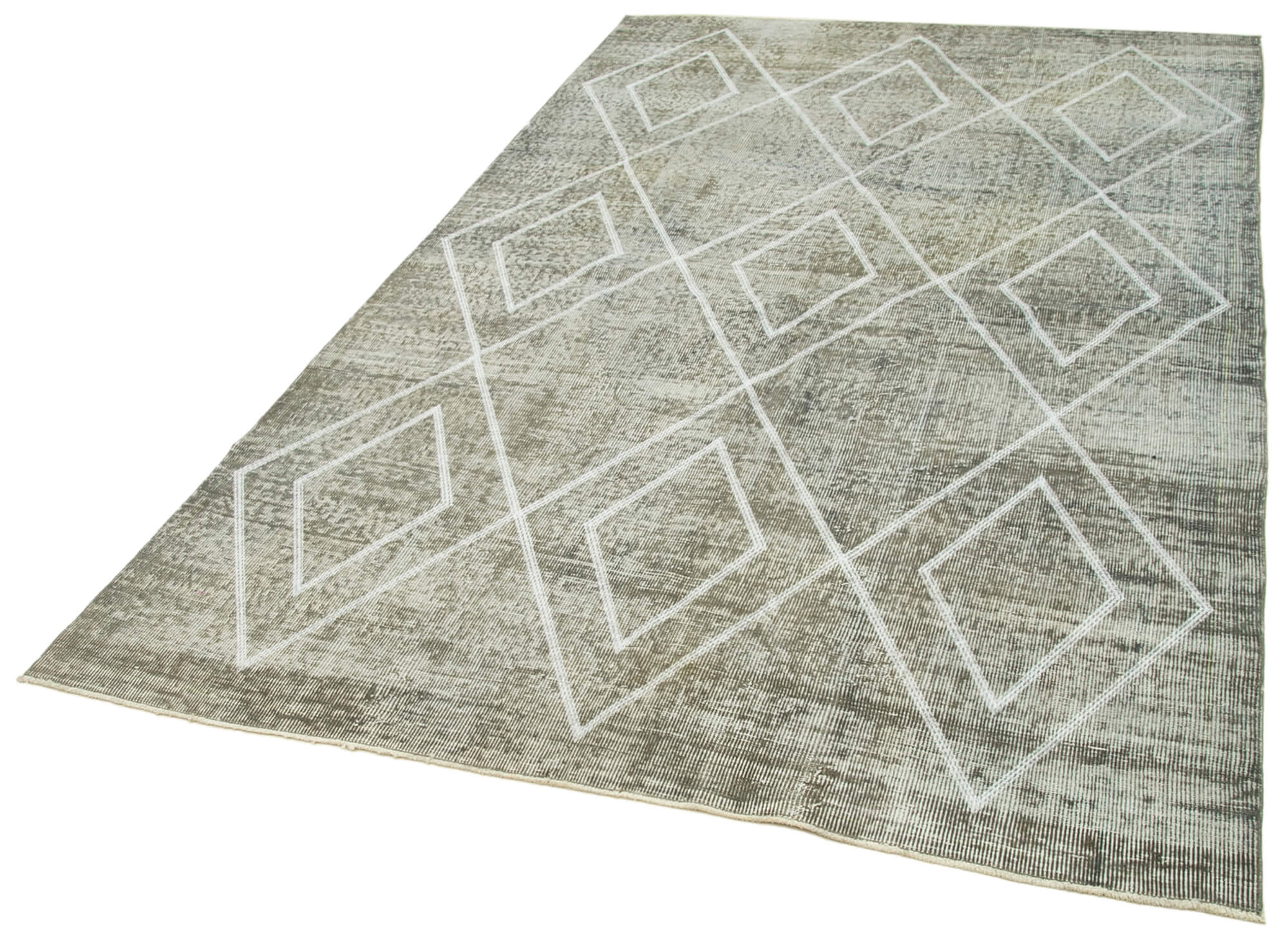 Handmade Geometric Rug - Grey Cotton Wool Area Rug 5x8 - Durable Wool Carpet