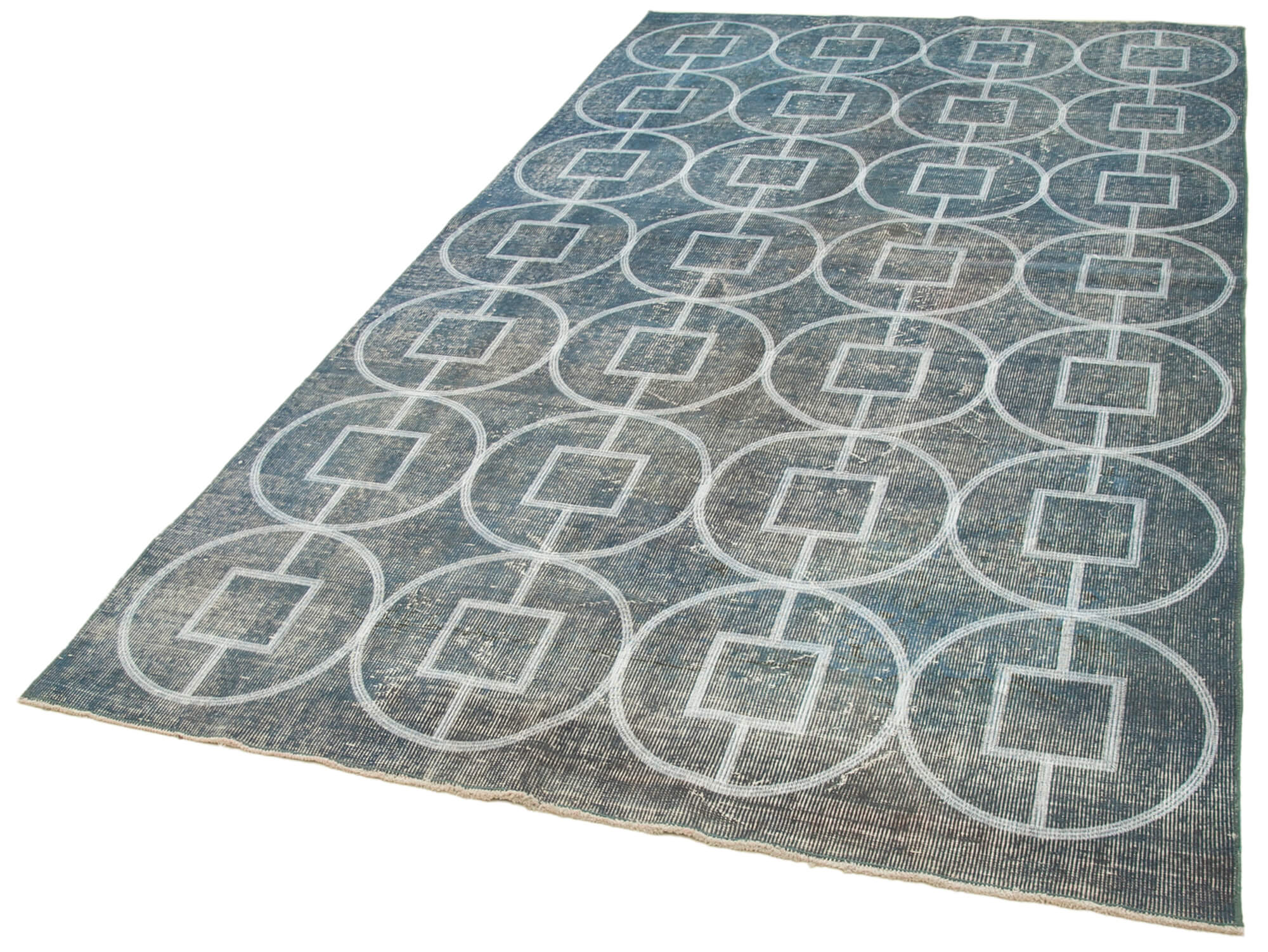 Handmade Geometric Rug – Blue Area Rug Cotton Wool Carpet 5'5''x9'8''