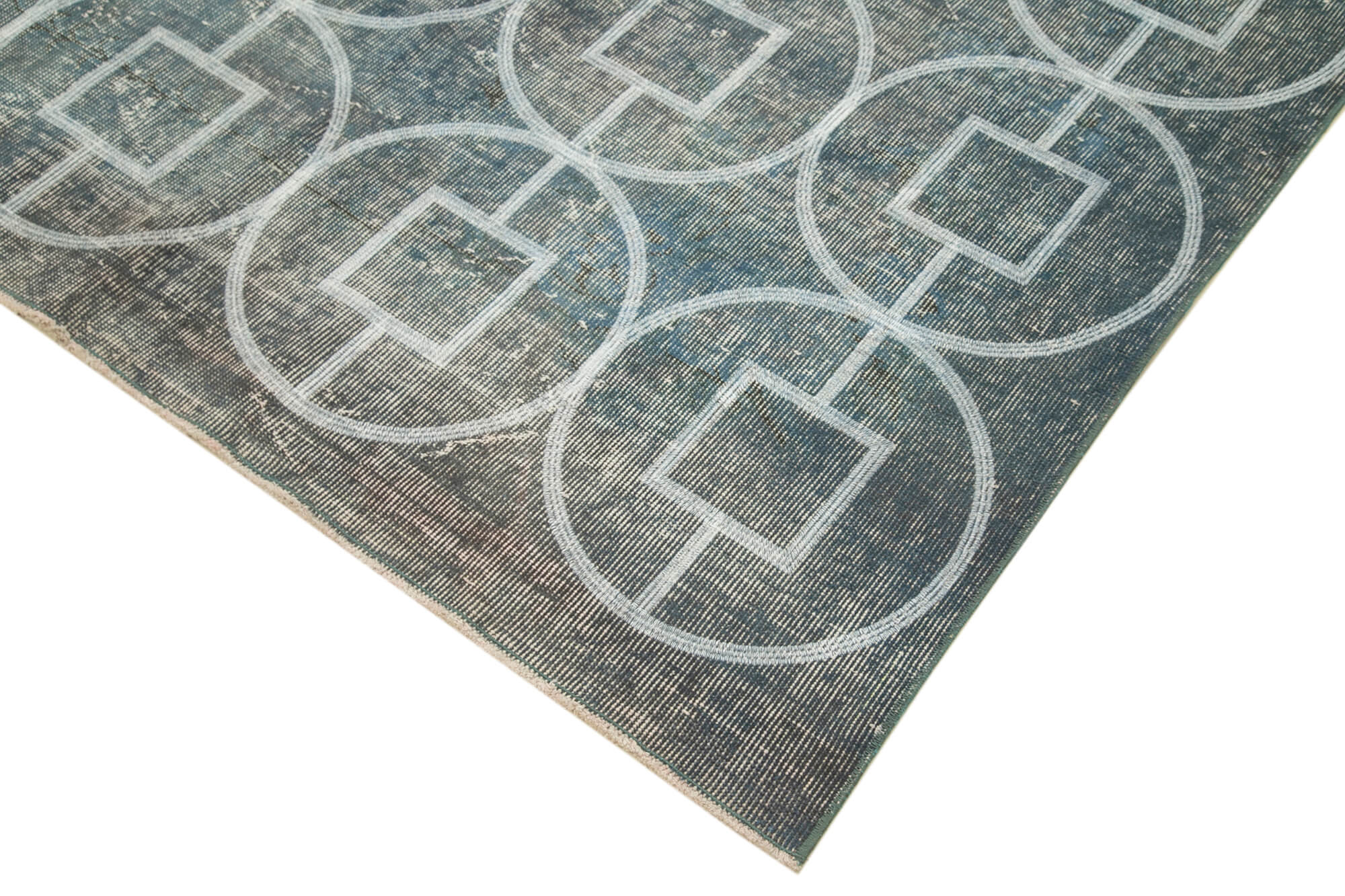 Handmade Geometric Rug – Blue Area Rug Cotton Wool Carpet 5'5''x9'8''