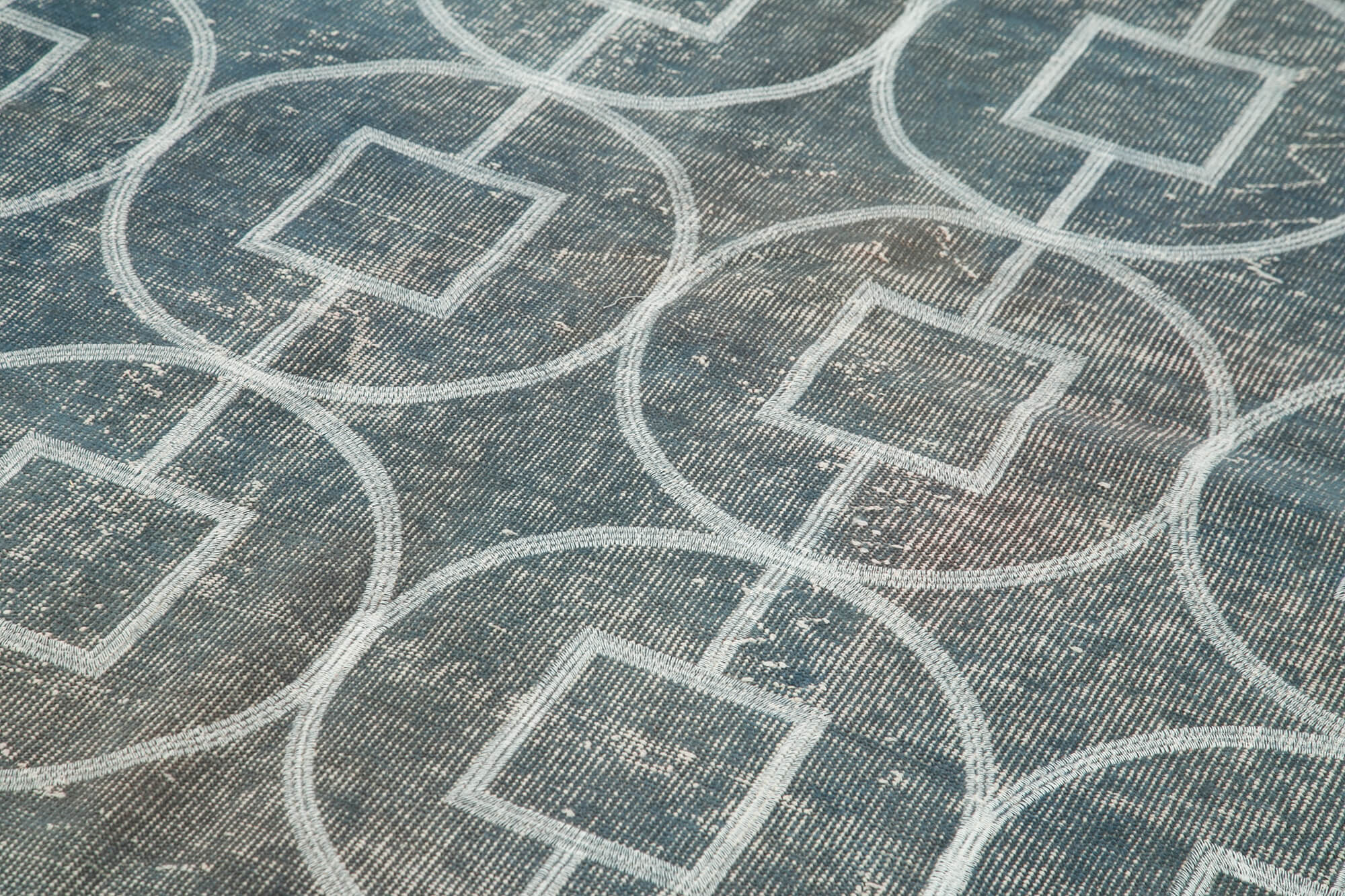 Handmade Geometric Rug – Blue Area Rug Cotton Wool Carpet 5'5''x9'8''