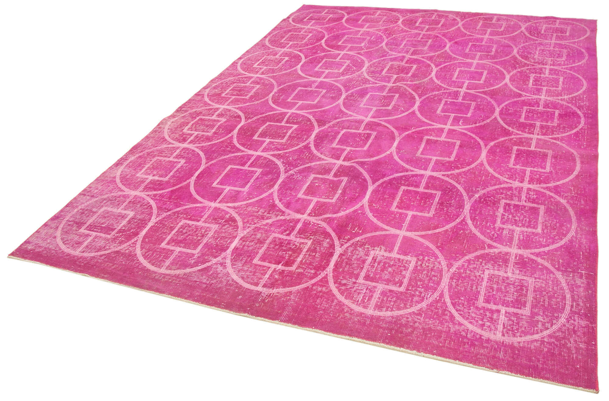Handmade Geometric Rug - Pink Area Rug 6'9''x9'9'' Cotton Wool Soft Wool Carpet