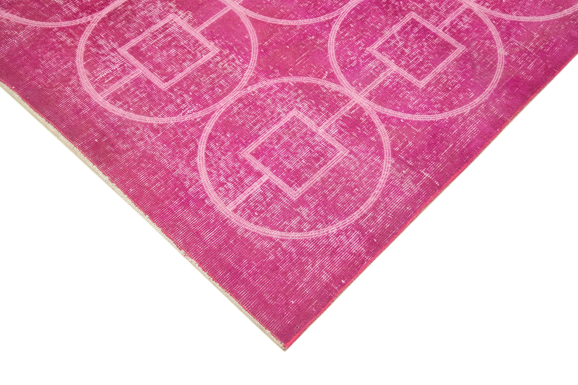 Handmade Geometric Rug - Pink Area Rug 6'9''x9'9'' Cotton Wool Soft Wool Carpet