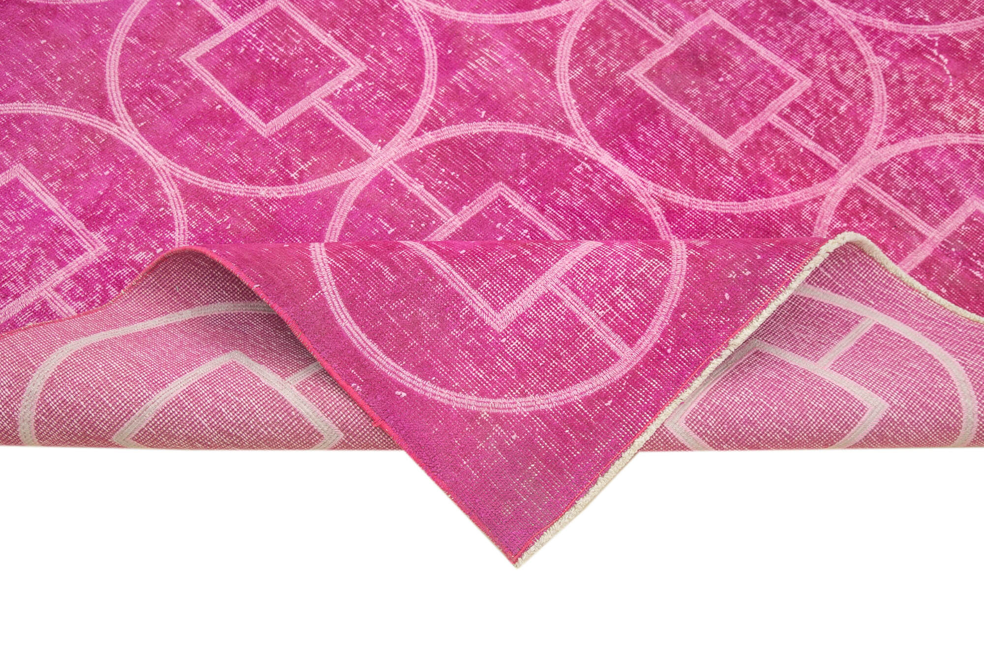 Handmade Geometric Rug - Pink Area Rug 6'9''x9'9'' Cotton Wool Soft Wool Carpet