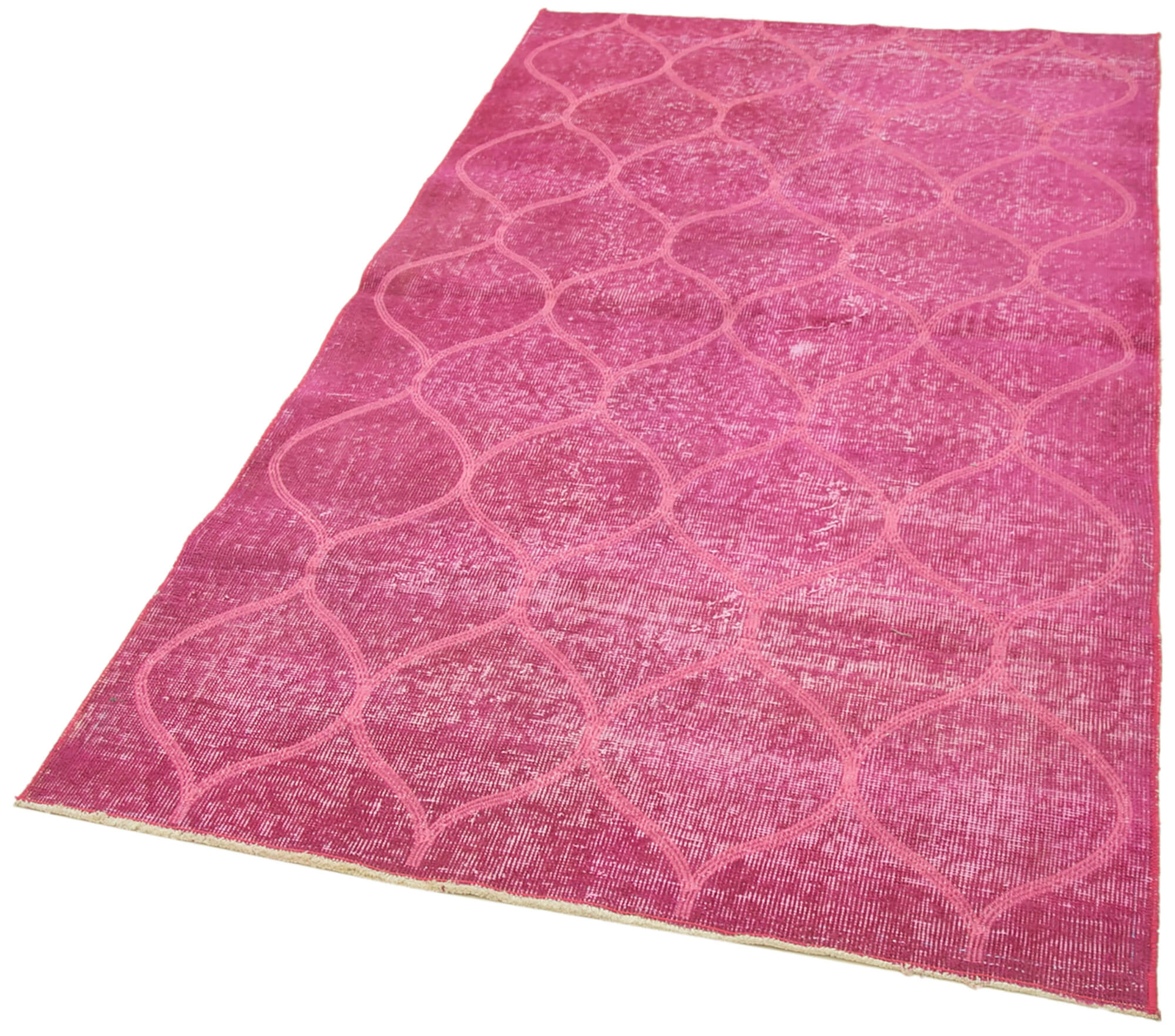 Handmade Area Rug - Pink Geometric Cotton Wool Turkish Wool Carpet 3'8''x6'8''
