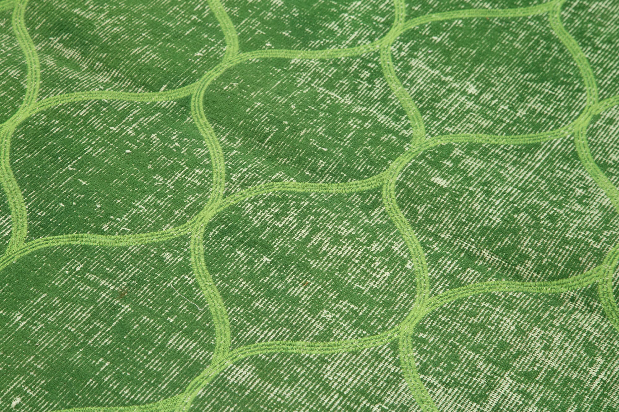 Handmade Wool Area Rug - Green Geometric Cotton Wool Carpet 3'10''x6'3''