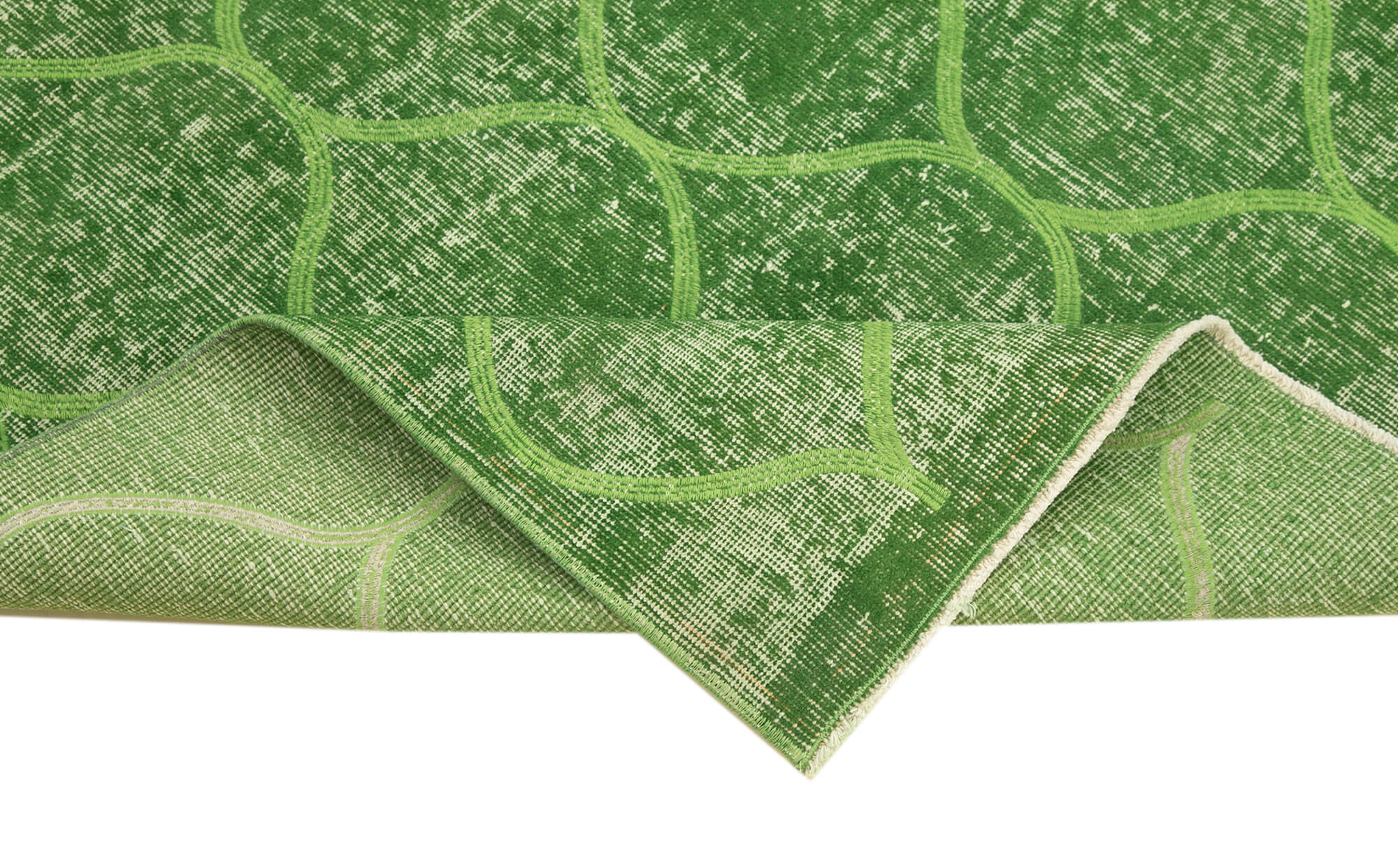 Handmade Wool Area Rug - Green Geometric Cotton Wool Carpet 3'10''x6'3''