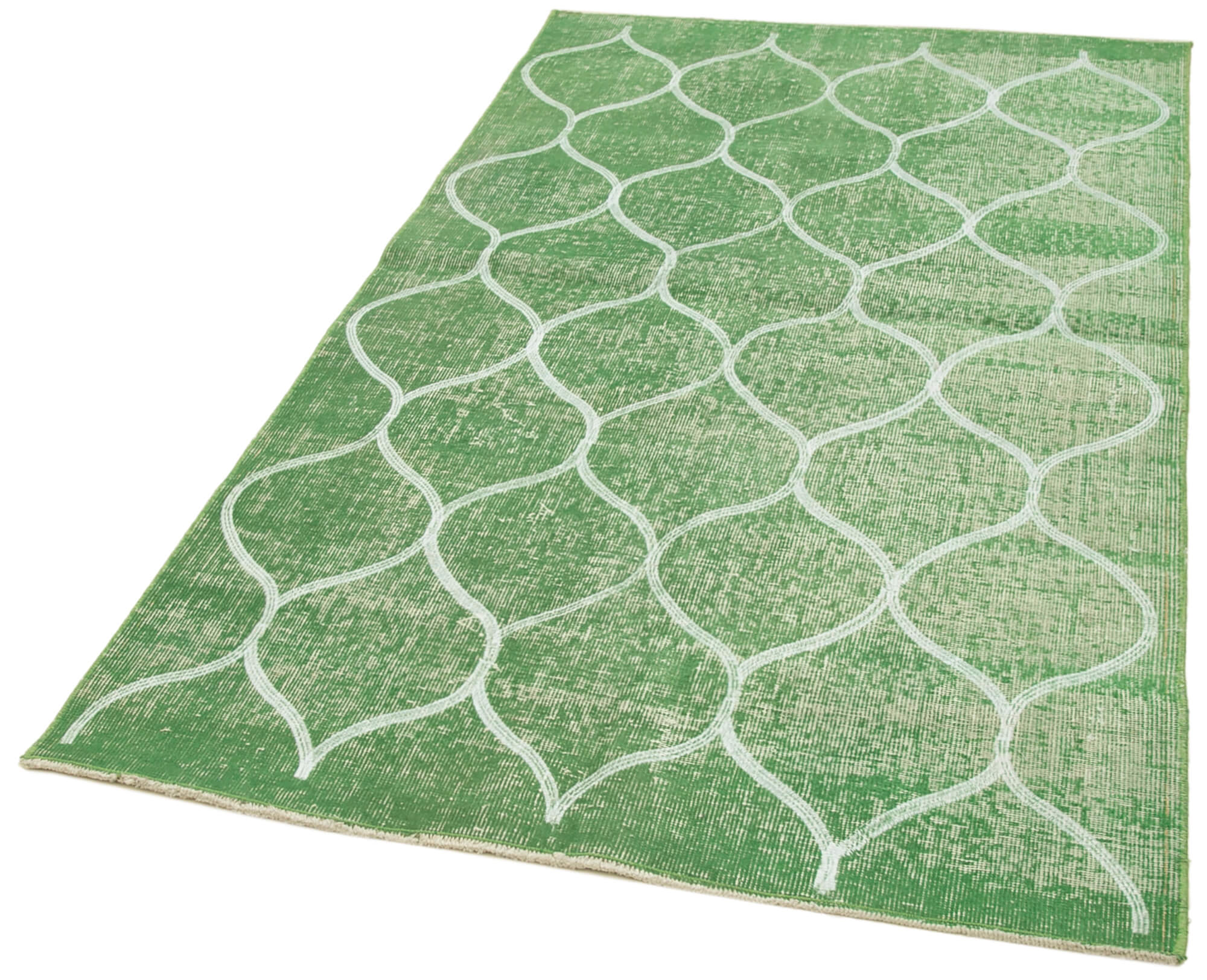Handmade Wool Area Rug – Green Geometric Rug | Cotton Wool Carpet 3'10''x6'4''