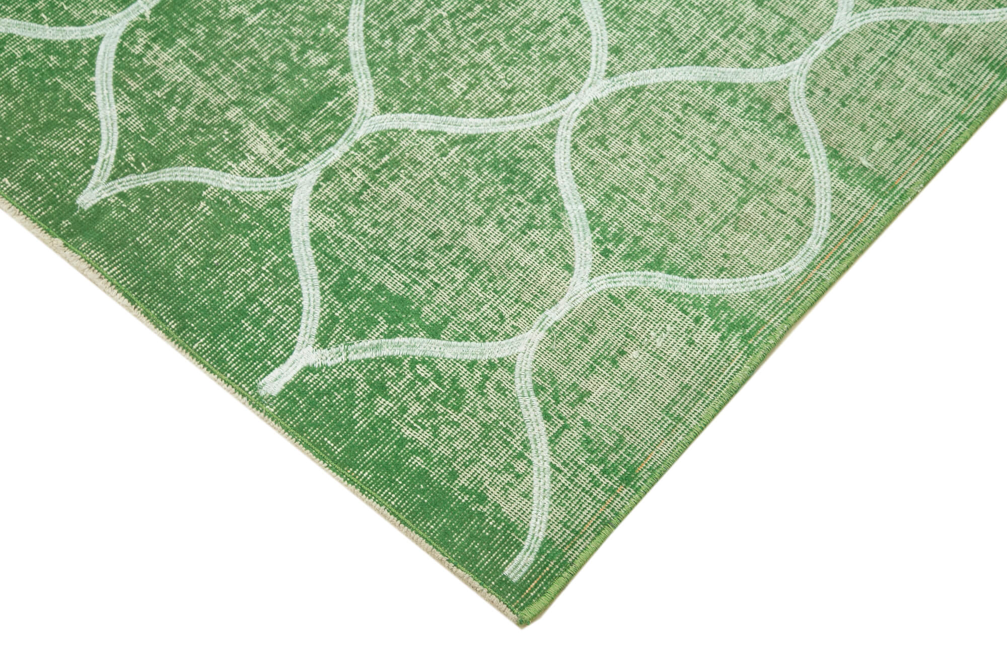 Handmade Wool Area Rug – Green Geometric Rug | Cotton Wool Carpet 3'10''x6'4''