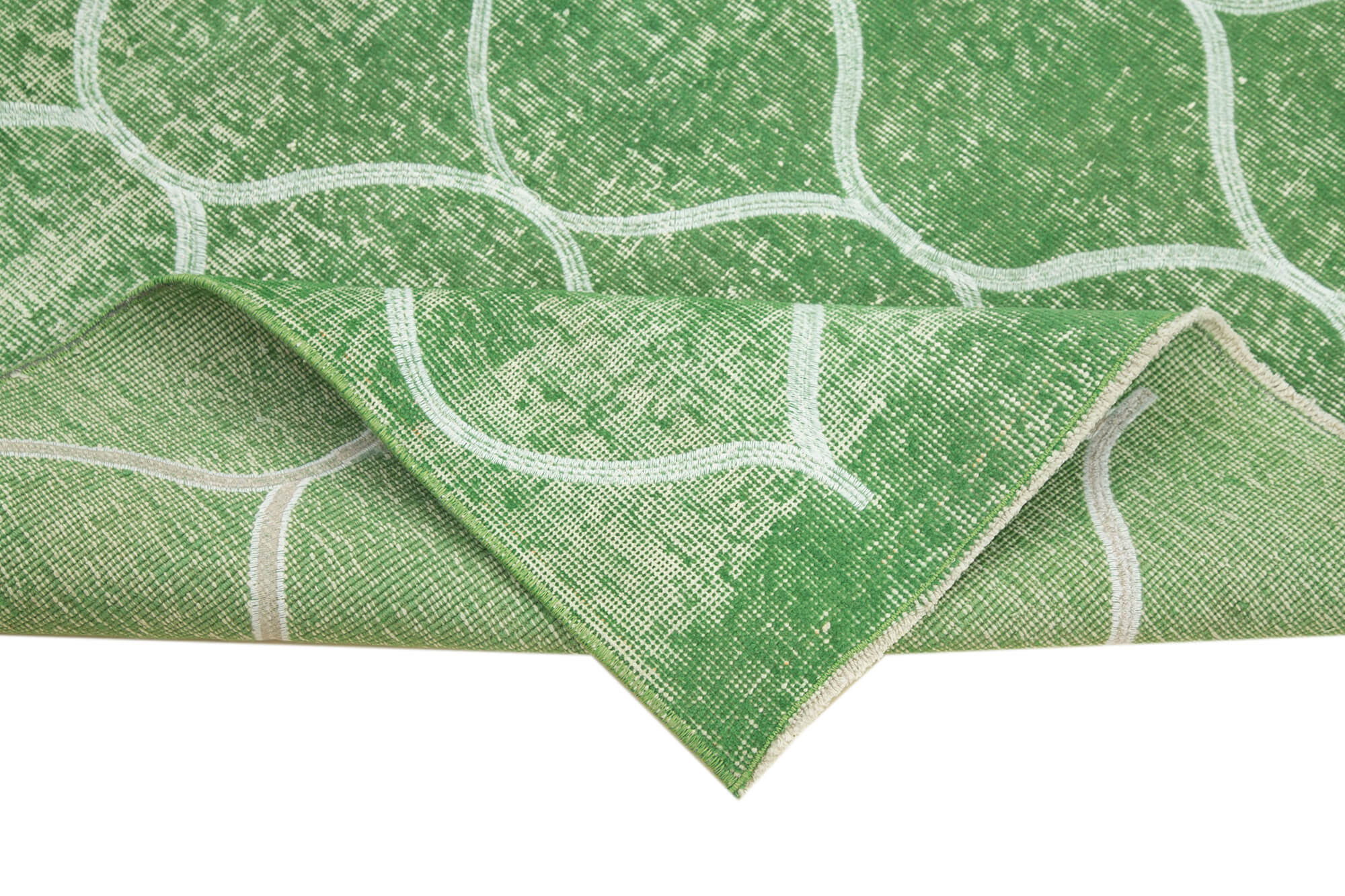 Handmade Wool Area Rug – Green Geometric Rug | Cotton Wool Carpet 3'10''x6'4''